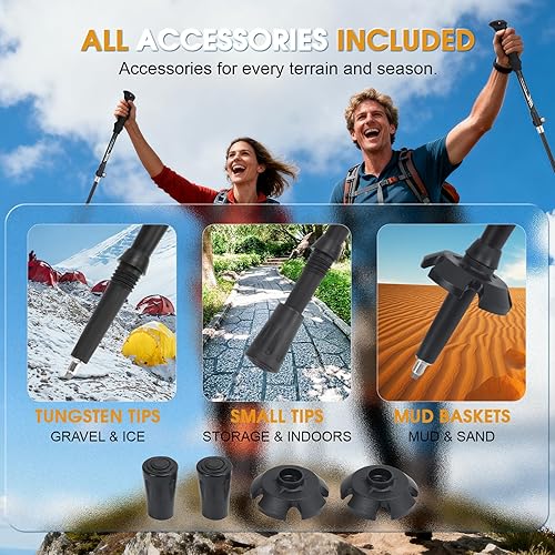 Miniatura 6 de Bastones de senderismo plegables, ligeros 7075 aleación de aluminio Mountain Tech Trekking para hombres, bastones plegables para viajes, agarre de