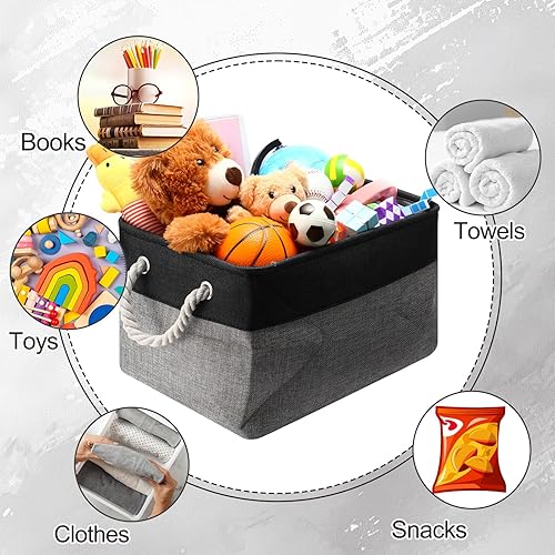 Vista 44 de meekoo Paquete de 8 contenedores plegables de almacenamiento de tela, cestas de tela de poliéster con asas, organizador de armario de lino para Gris