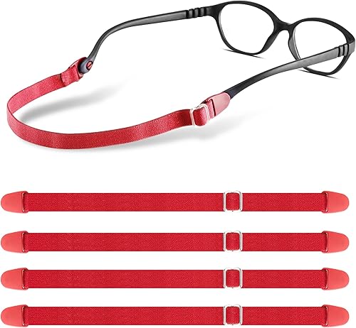 Correa ajustable para lentes para niños, correa elástica para gafas deportivas, para niños pequeños, niños y niñas (4 unidades, rojo)