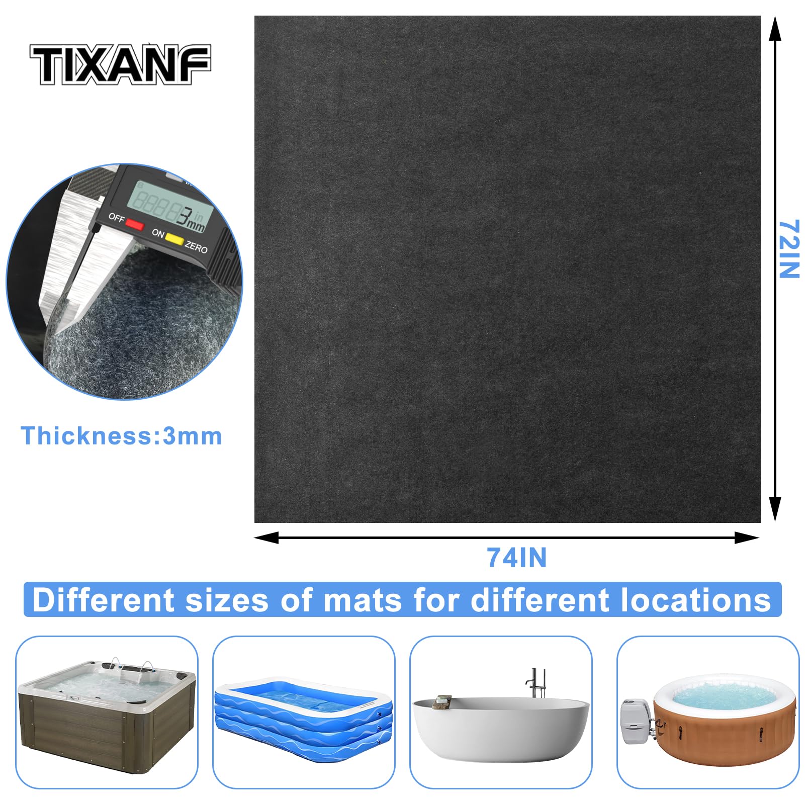 4x4m Pool Bodentuch - Rutschfeste Filzmatte Für Whirlpools & Oberirdische Pools