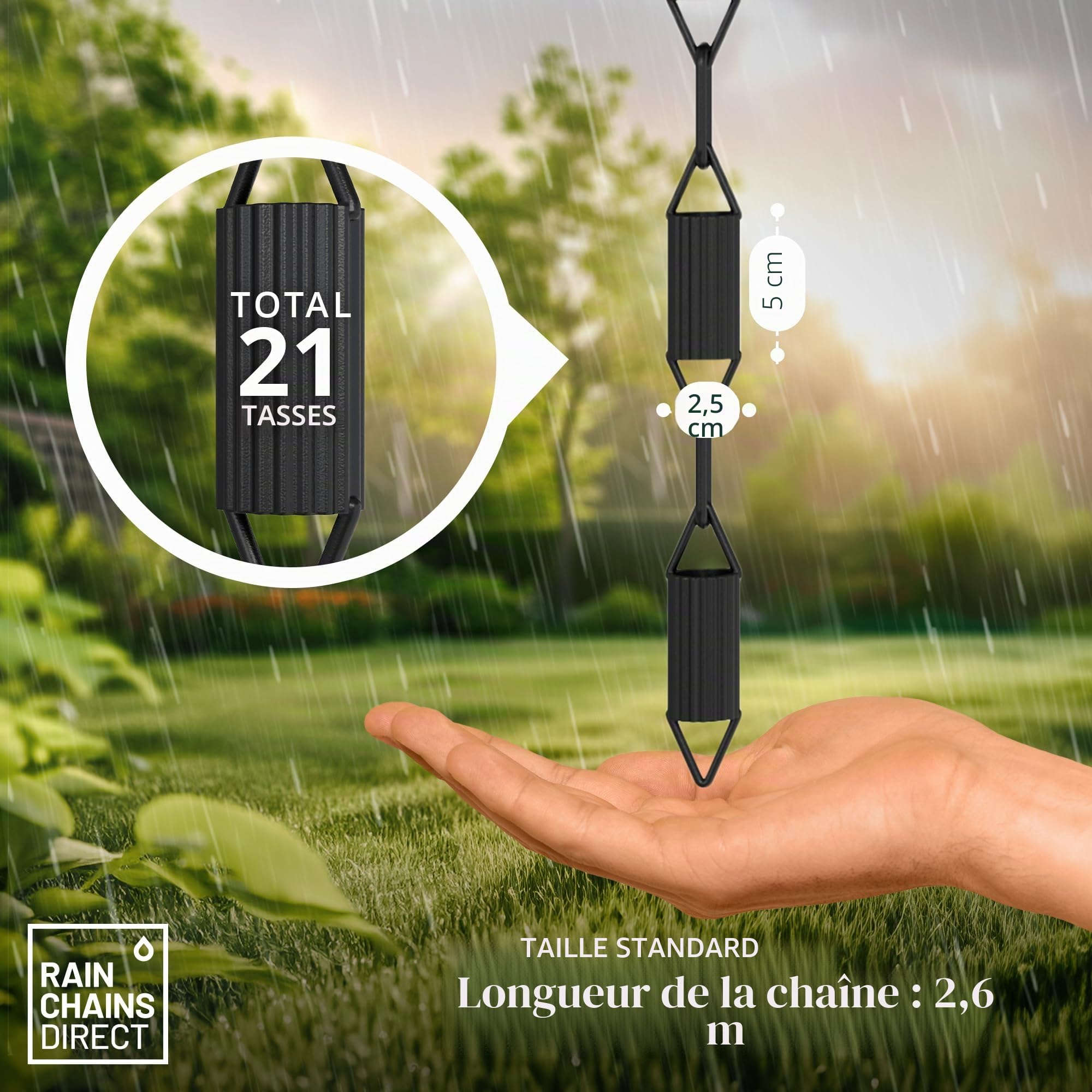 Rain Chains Direct Manicotti – Pièce de Rechange Fonctionnelle et décorative en Aluminium avec revêtement en Poudre Noire – Longueur 2,6 m