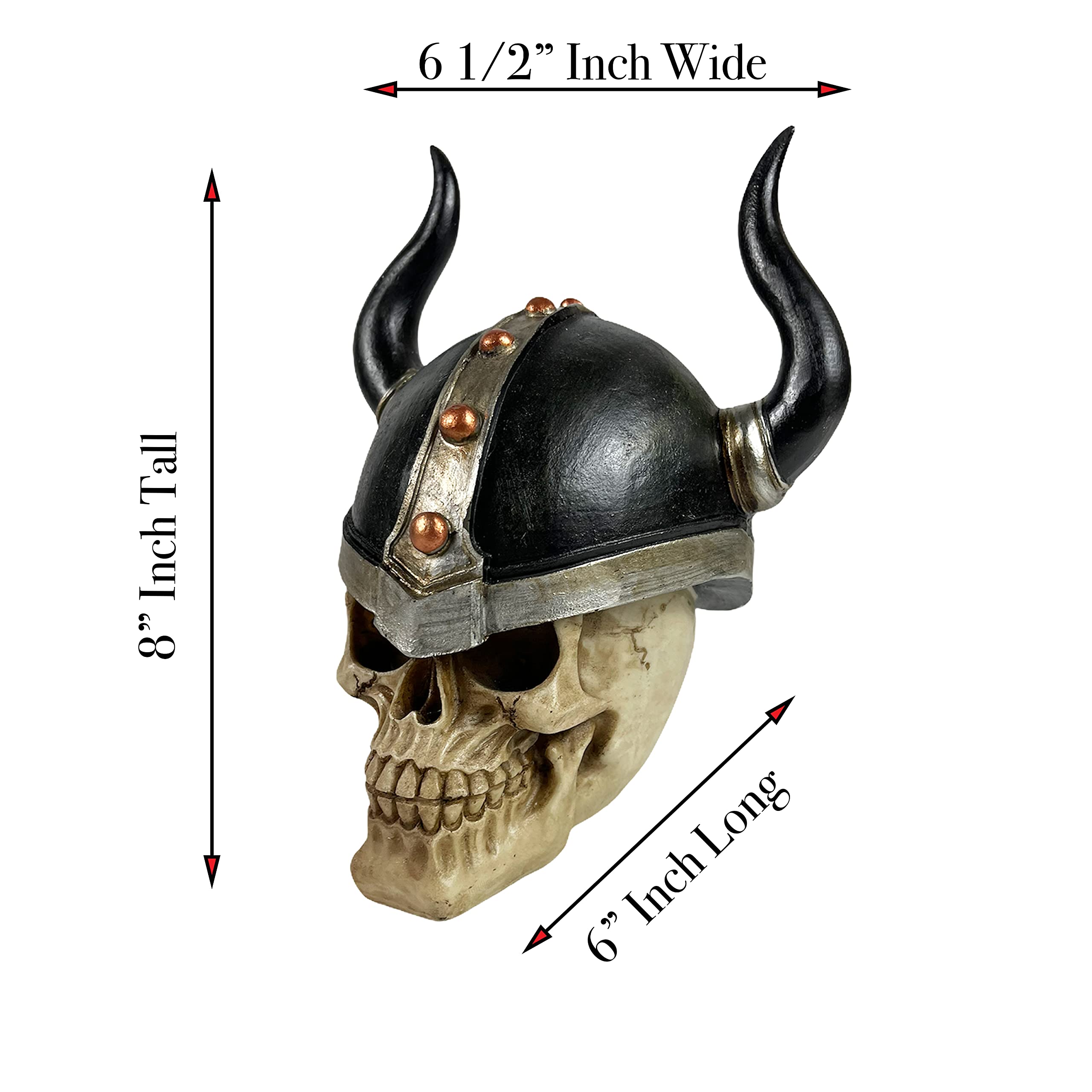 Urbalabs Nordic Helmet Viking Knight Warrior Steampunk Skull with Horns Skull Statue Skeleton Head Creepy Figurine Skull Gothic Decor Viking Decor Statue Goth Room Horror Decor