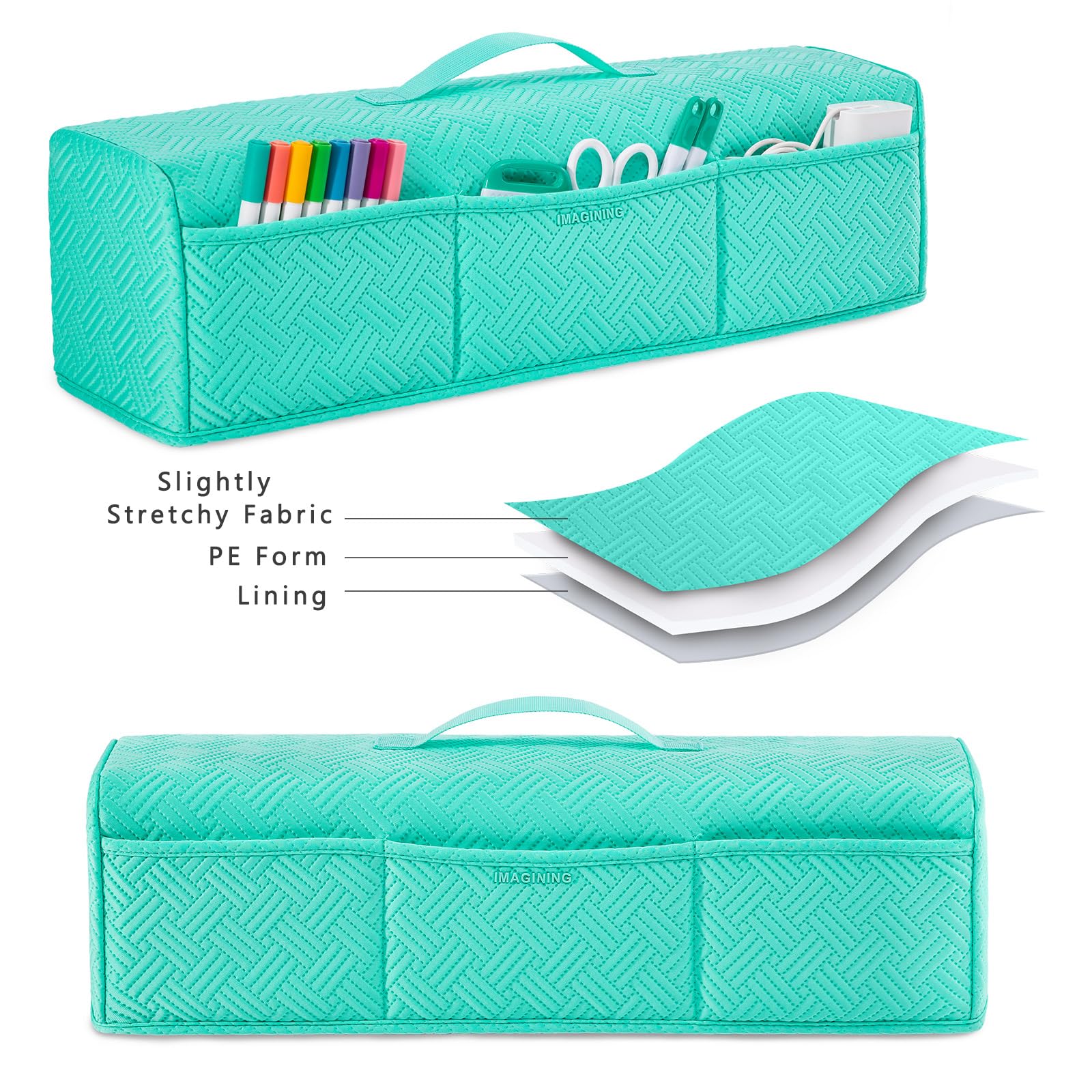 IMAGINING Housse anti-poussière rembourrée extensible et lavable compatible avec les machines Cricut Maker 3, Maker 4, Explore Air 2, Explore 3, Explore 4 – avec poches pour accessoires et