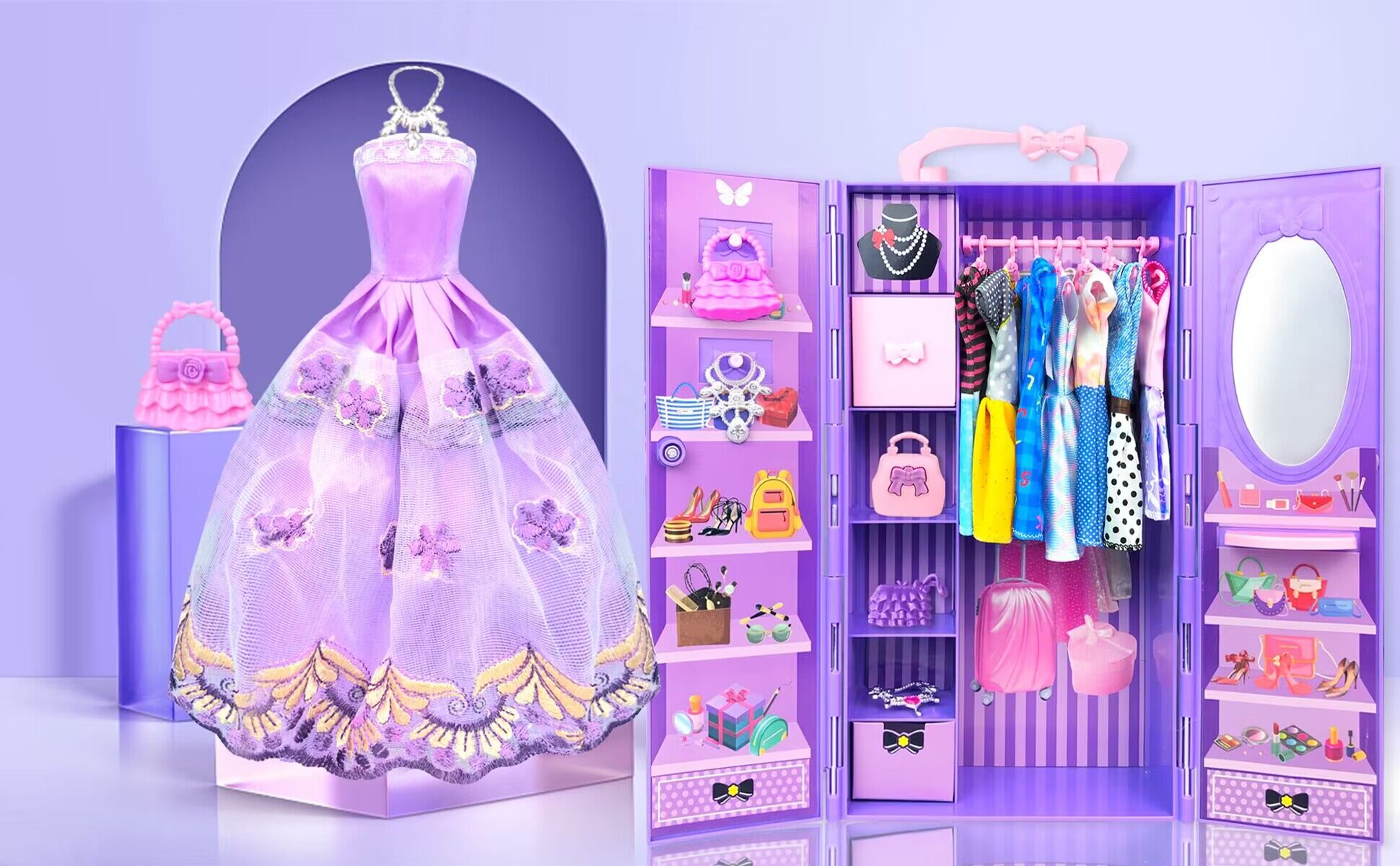 Armoire Poupée 75 Accessoires - Kit Mode Pour Poupées 11.5 Pouces - Robes Et Chaussures