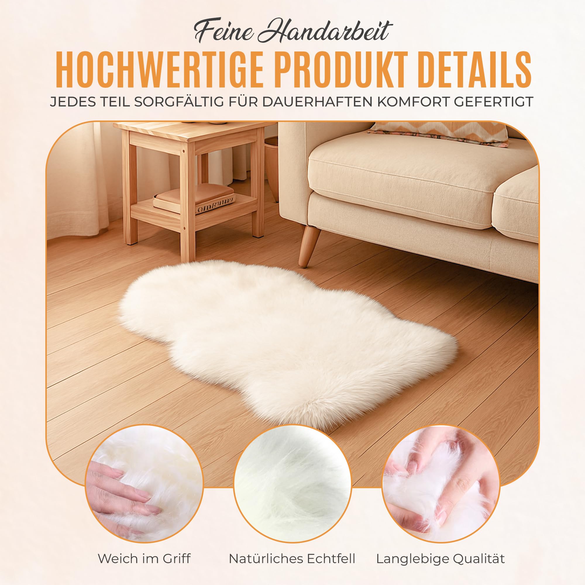 Echtes Schaffell Weiß Natur – Premium Lammfell Teppich, Kuschelig Weiches Fell, Wärmeisolierend & Atmungsaktiv – Deko, Sitzauflage für Sofa, Bett & Stuhl (L:100-110cm)