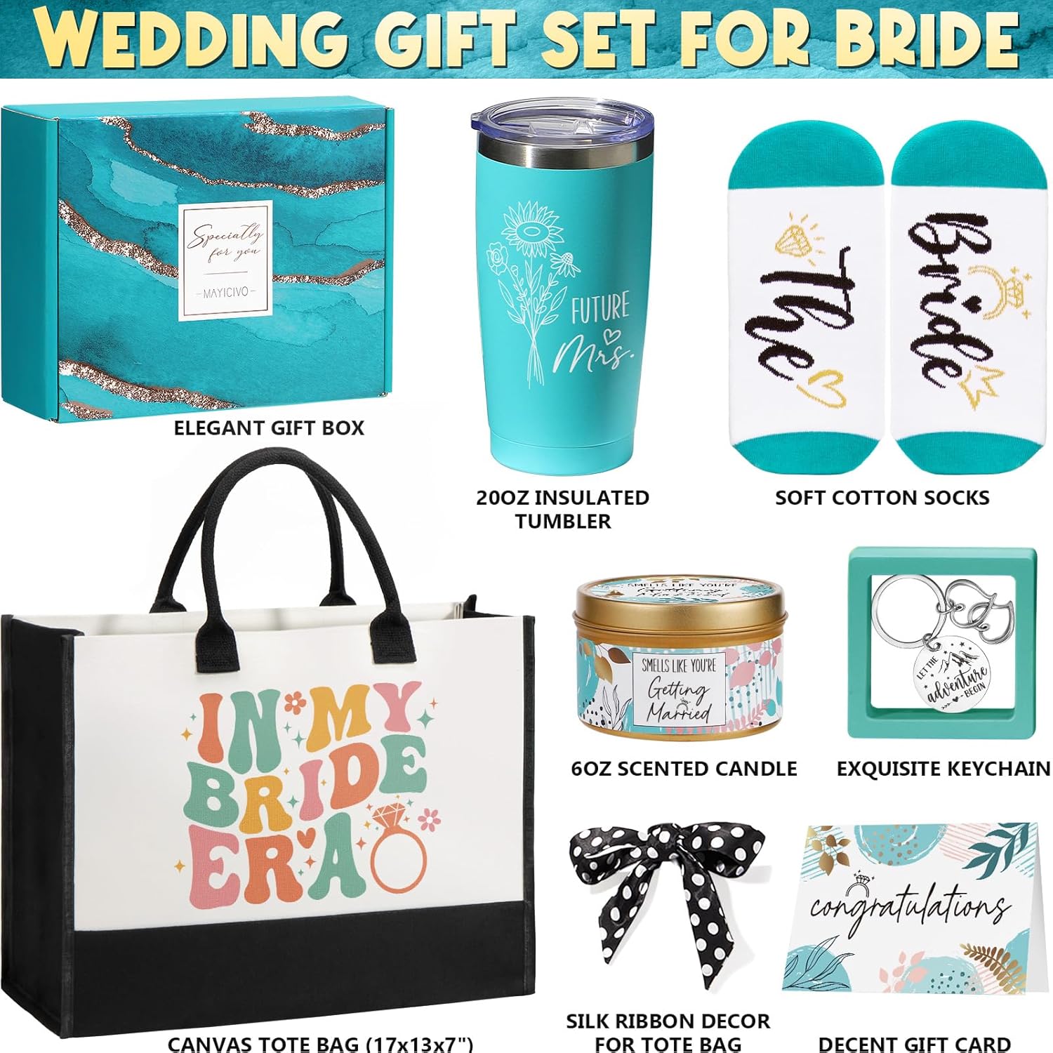 MAYICIVO Bridal Shower Gifts Bride Gifts for Bride to Be, Wedding Bachelorette Gift for Brides Future Mrs, Bachelorette Party Favors Engagement Gift for Her Women Fiancee w/Canvas Tote Bag Tumbler - Image 3
