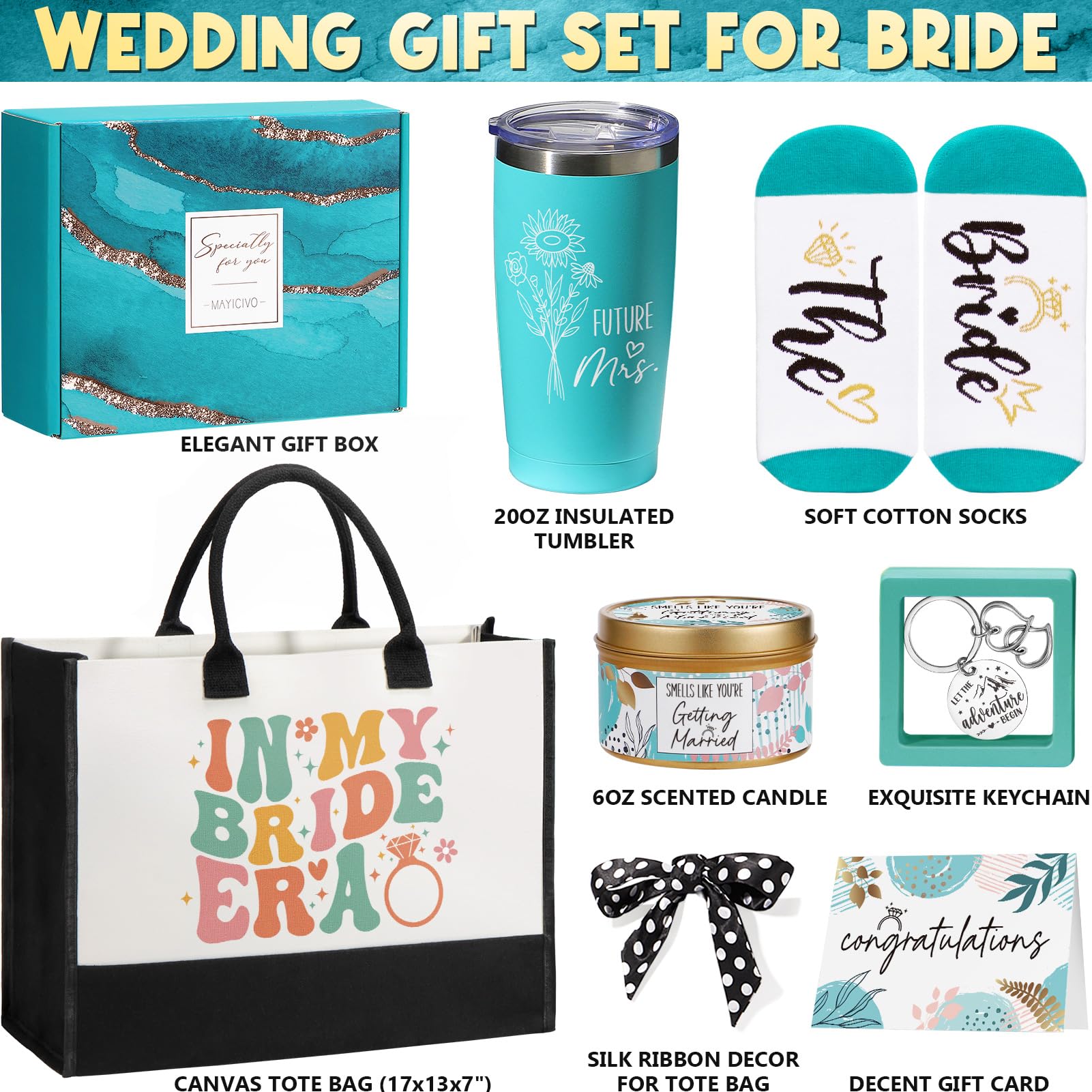 Bridal Shower Gifts Bride Gifts for Bride to Be, Wedding Gifts Bachelorette Gifts for Bride Future Mrs, Bachelorette Party Favors Engagement Gifts for Her Women Fiancee w/ Canvas Tote Bag Tumbler
