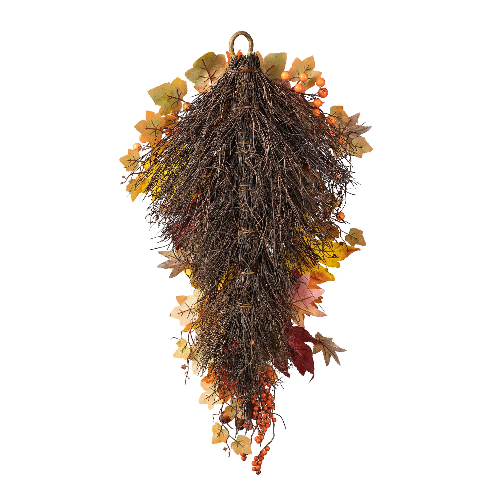 Glitzhome Guirlande décorative de 68,6 cm en forme de larme, récolte d'automne à suspendre au mur, guirlande florale d'automne avec tournesol, feuille d'érable et baies pour décoration de porte