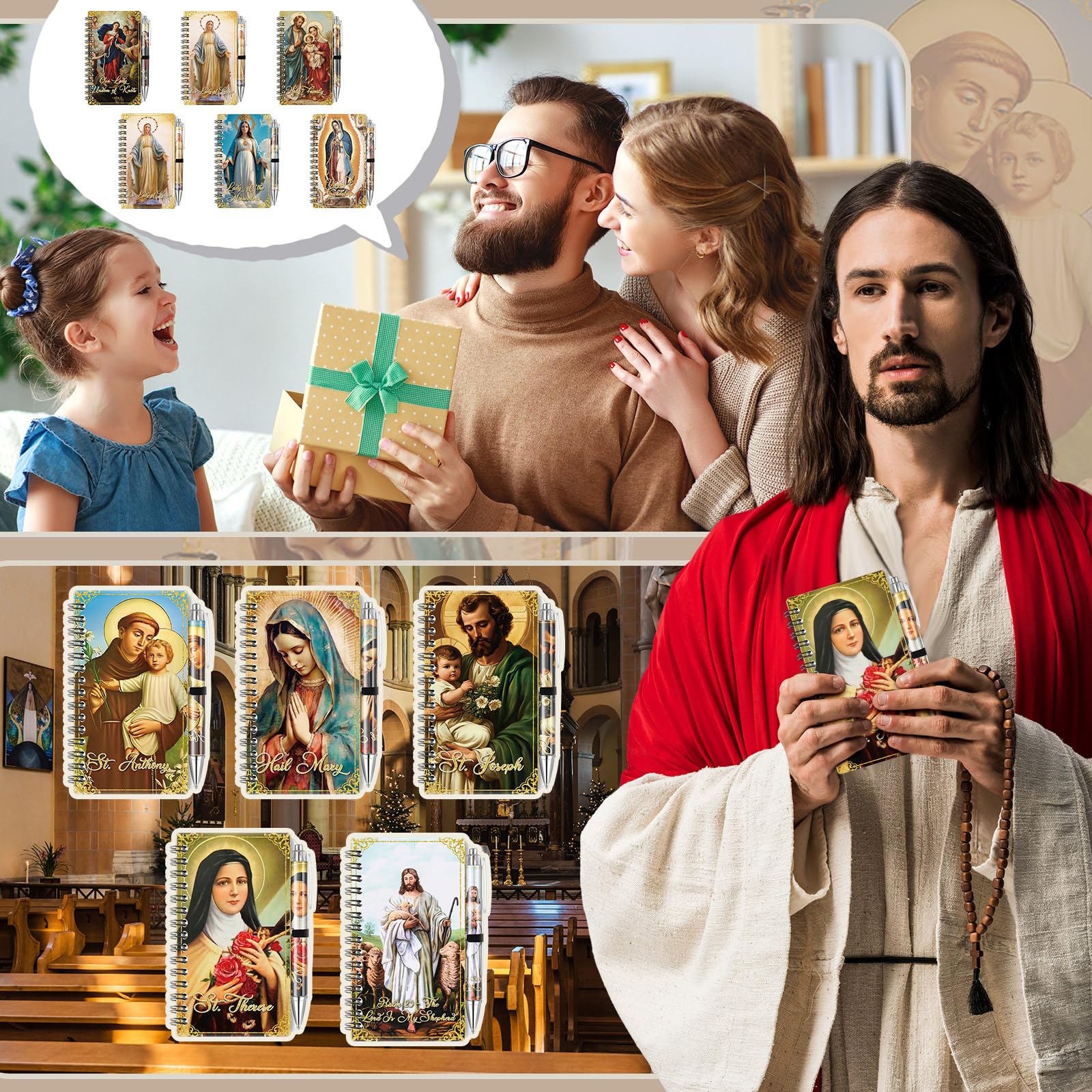 60 quaderni a spirale per preghiera cattolica, con penna, per battesimi, regali di Natale, per membri della chiesa, bibbia, gruppi di studio, famiglie (classico)