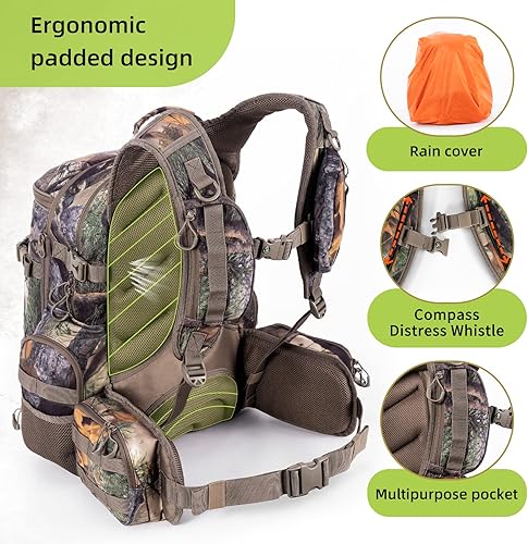Miniatura 5 de BLISSWILL Mochila de caza grande con arma acolchada para rifle de arco accesorios de equipo de caza 40L (camuflaje de hoja nueva)