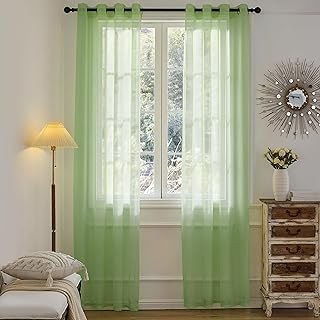 Foil Stripe Sage Green Sheer Curtains 84 inches Length 2 Panels with Grommets 52 inches Widith, Semi Transparant Curtains for Living Room and Multiple Rooms, Light Filtering Window Treatment - Buy now