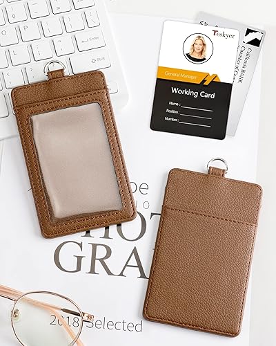 Miniatura 81 de Teskyer - Soporte para tarjetas de identificación con cordón, soporte de cuero para tarjetas de identificación, portatarjetas con cordón, vertical