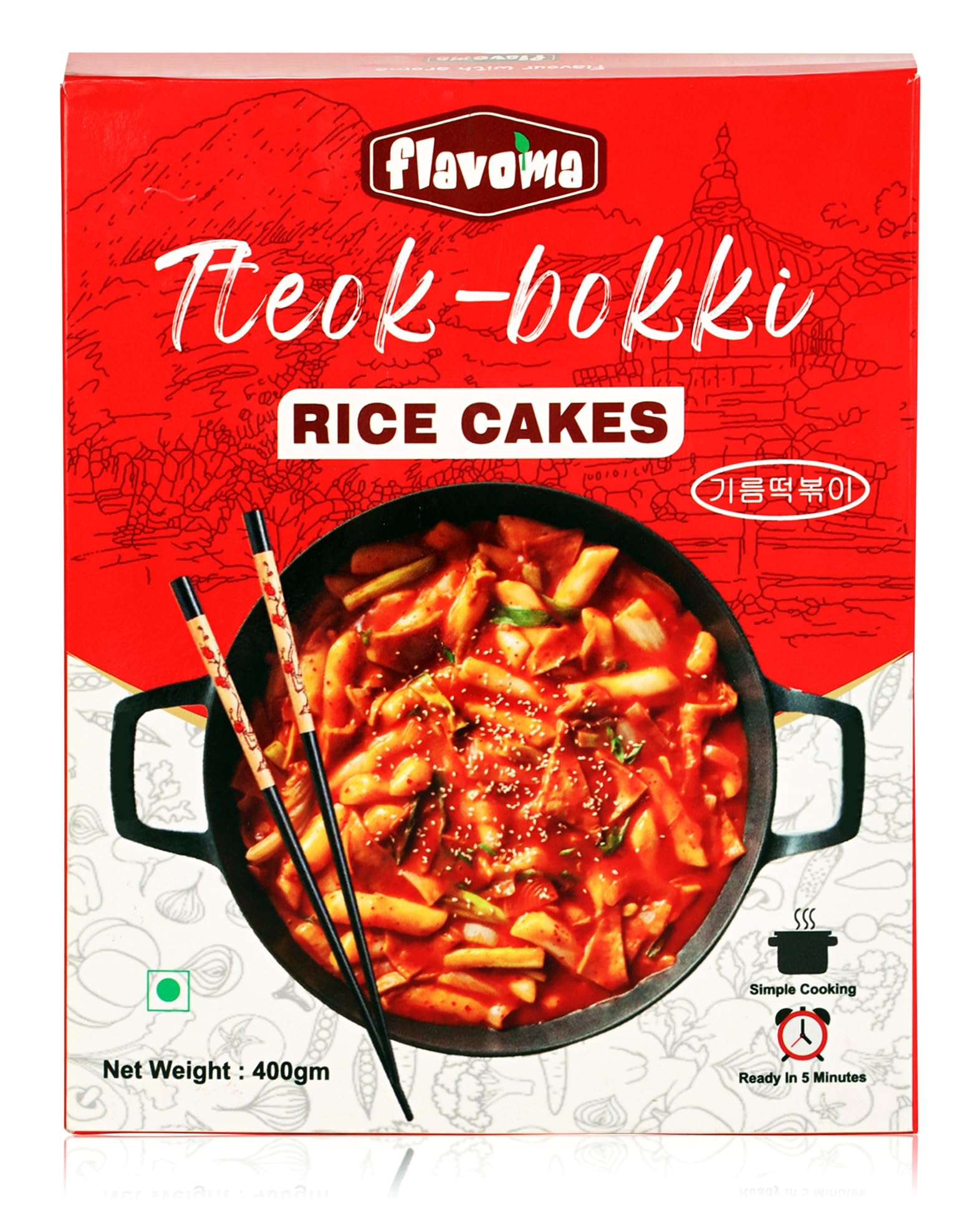 Classic Korean Tteokbokki Rice Cakes, 400g [99% of Rice | Vacuum Pack Inside | Gluten Free | Non Gmo | Vegan | Soft and Chewy]