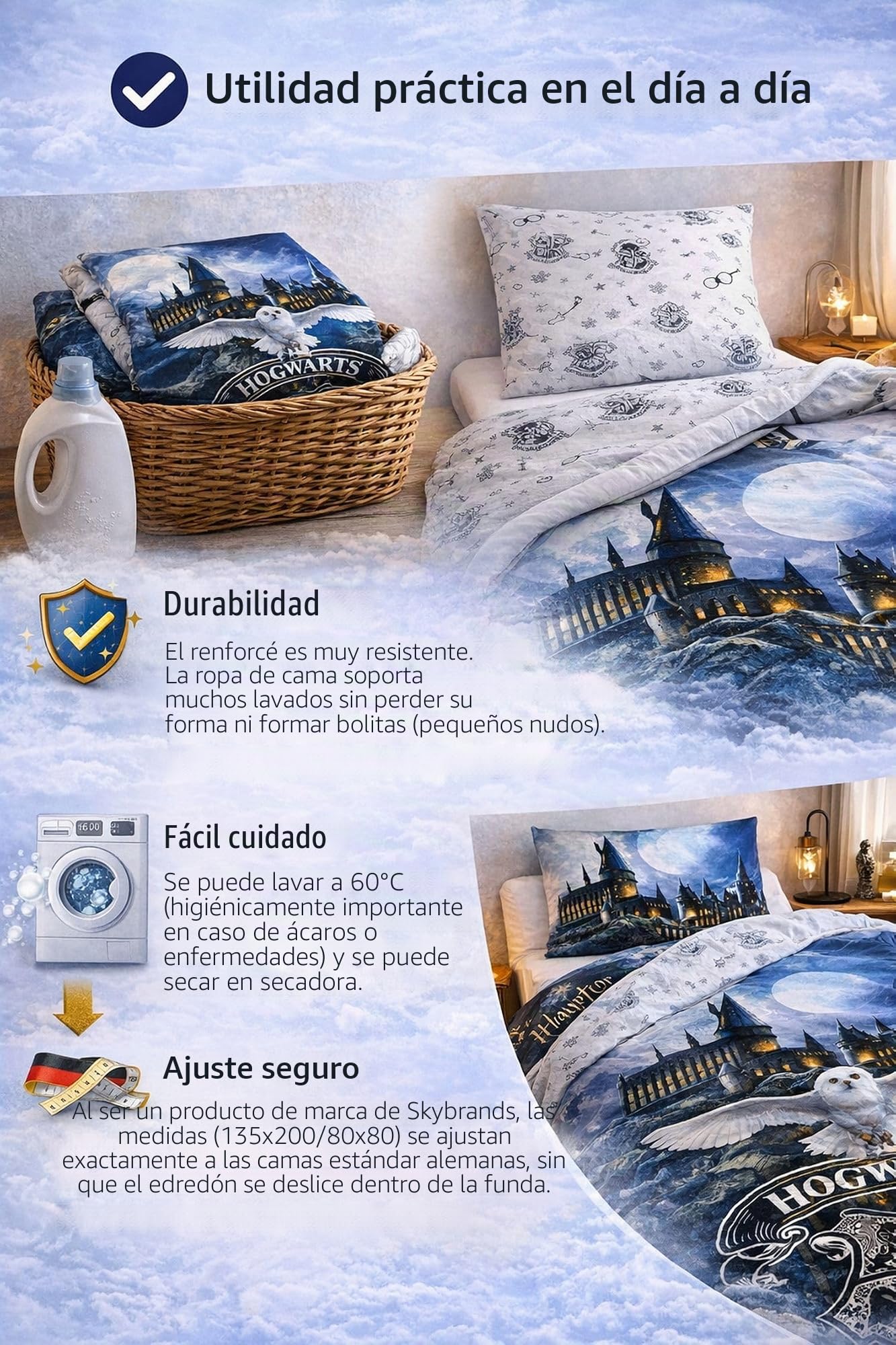 Harry Potter - Juego de cama (135 x 200 cm, 80 x 80 cm, 2 piezas, 1 funda nórdica y 1 funda de almohada de 100% algodón, certificado Öko-Tex Standard)
