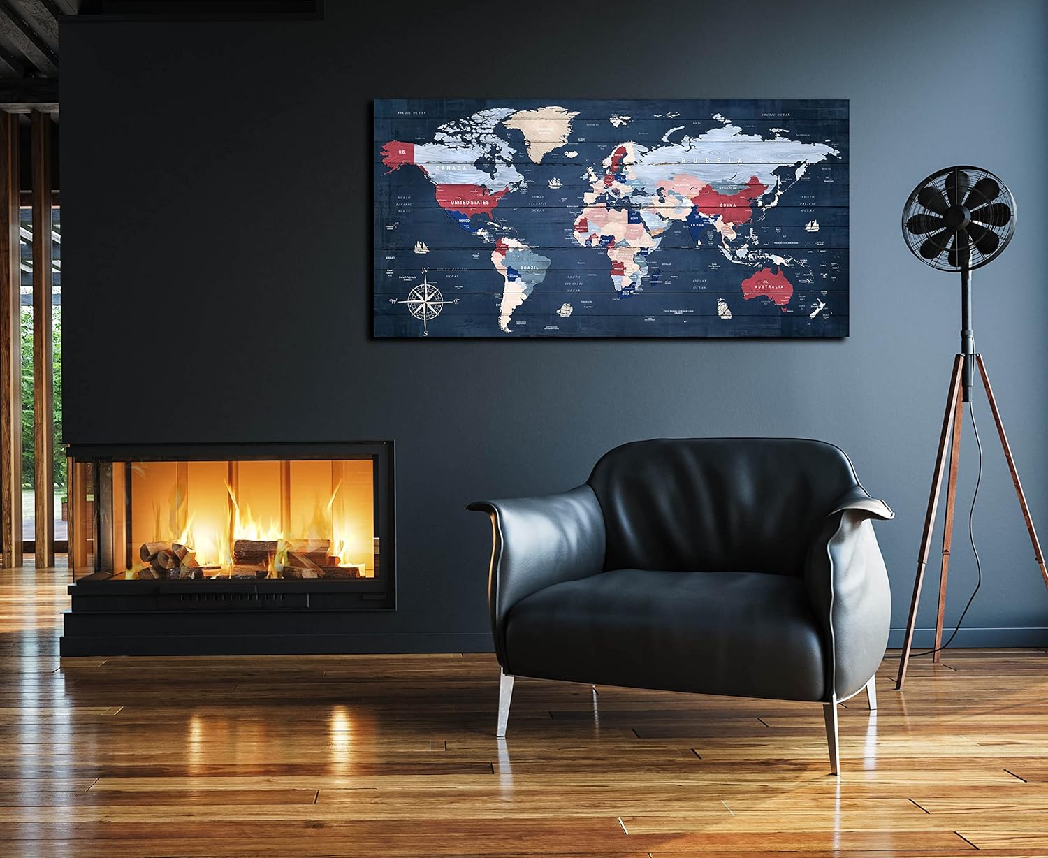 ZHAOSHOP World Maps for Wall - Blue Wall Decor for Living Room - World Map Canvas Wall Art Ready to Hang Size 59 x 29
