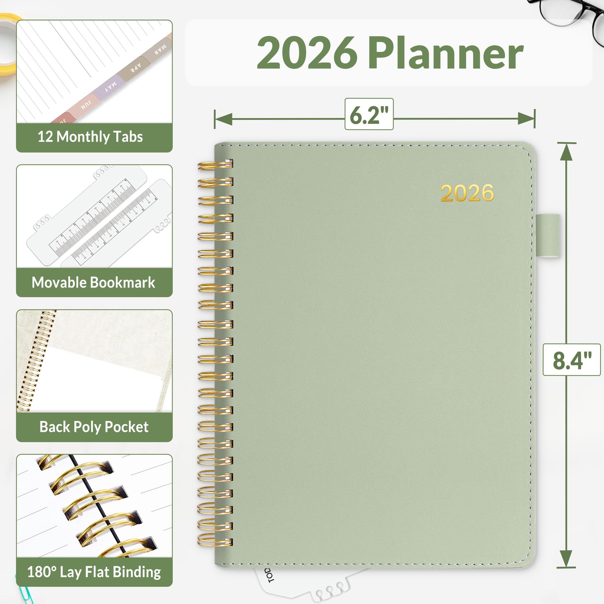 SUNEE 2026 Weekly Monthly Planner 6 4x8 5- 12 Month January 2026 - December 2026 Vegan Leather Cover — view 6