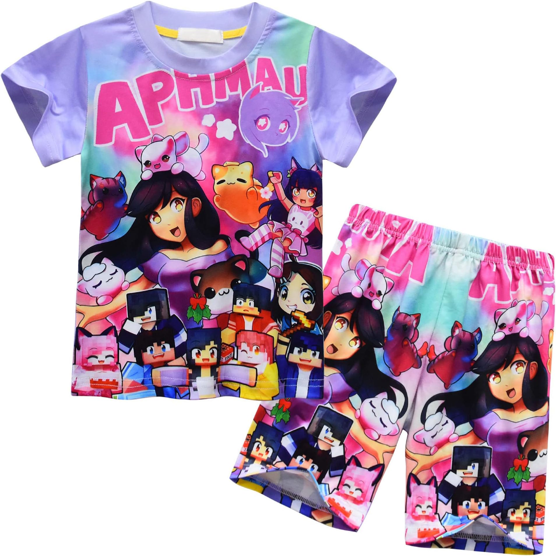 Girls Pyjamas Aphmau Short Sleeve 2Pcs/Set Little Kids Toddlers Sleepwear Pajama Set Summer Red Pjs