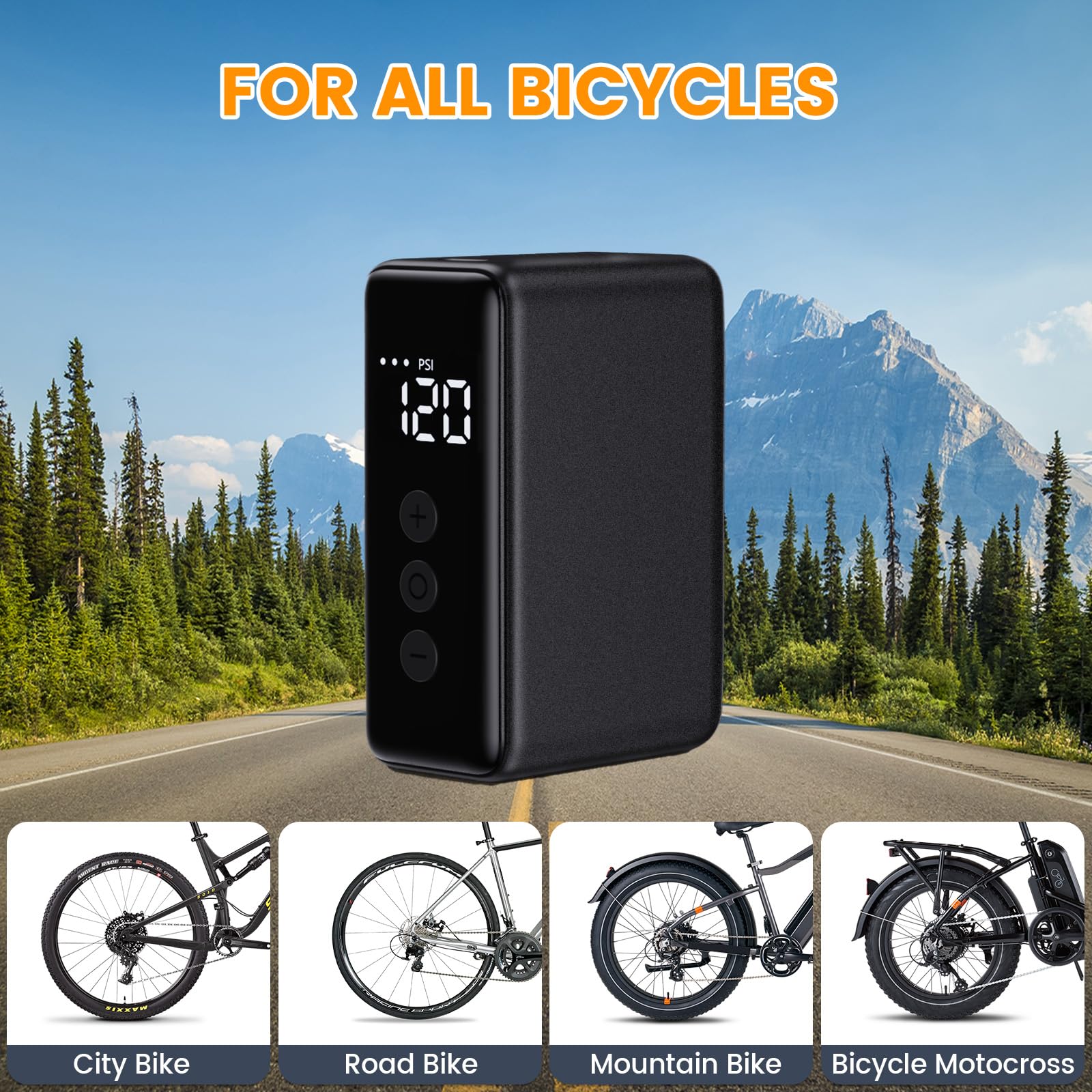 WARMTUYO Pompa Elettrica ad Aria per Bicicletta 120 PSI con Manometro e Spegnimento Automatico