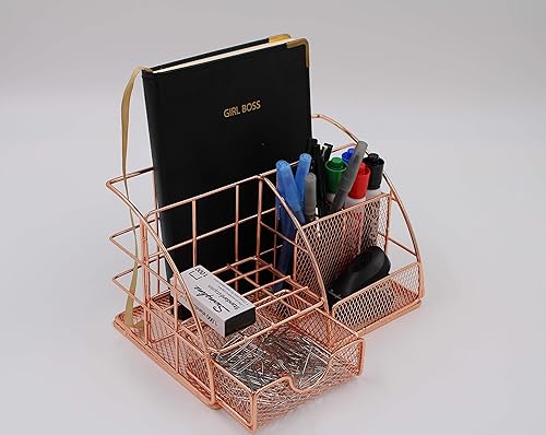 Miniatura 7 de Organizador de escritorio de oro rosa, suministros de oficina, suministros de oficina para mujeres, accesorios de escritorio para mujer, accesorios