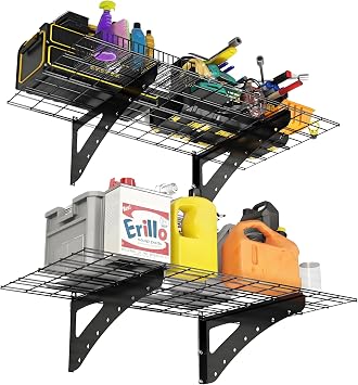 Garage Wall Shelving, 2-Pack, 47.2x23.6 Inch Heavy Duty Metal Wall Shelves, Garage Storage Display Shelf, Heavy Duty Shelving Wall Mounted for Basement, Laundry Room, Black 4x2 FT