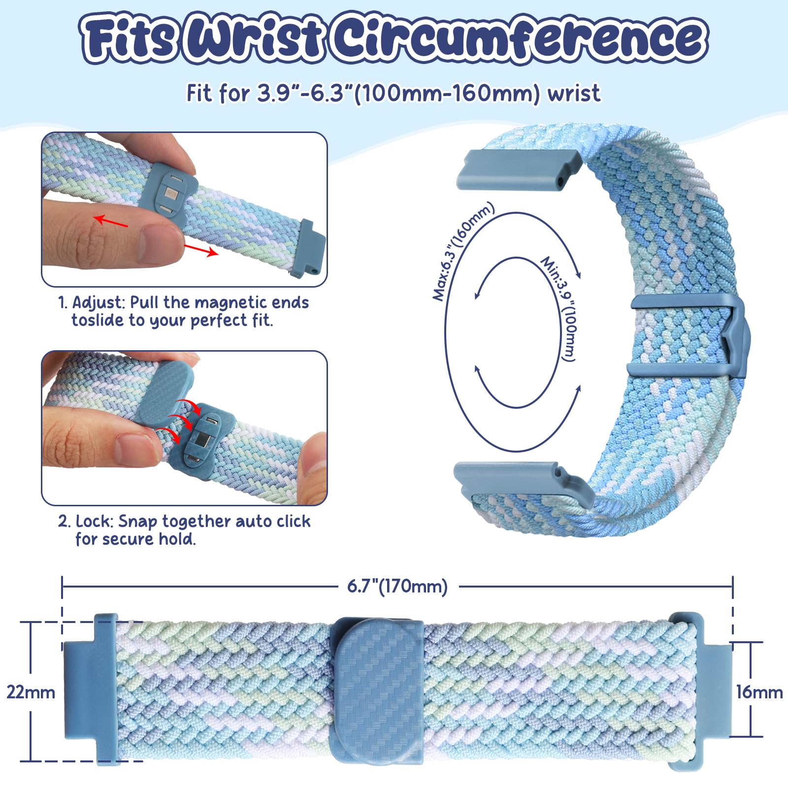 16mm Pulsera de Nylon Tejido Magnético Compatible con Xplora X5 Play/Kidzi/XGO 2/XGO 3, Adorno para Reloj Inteligente Infantil Impermeable Cómoda Ajustable Correa de Repuesto para Niñas Niños