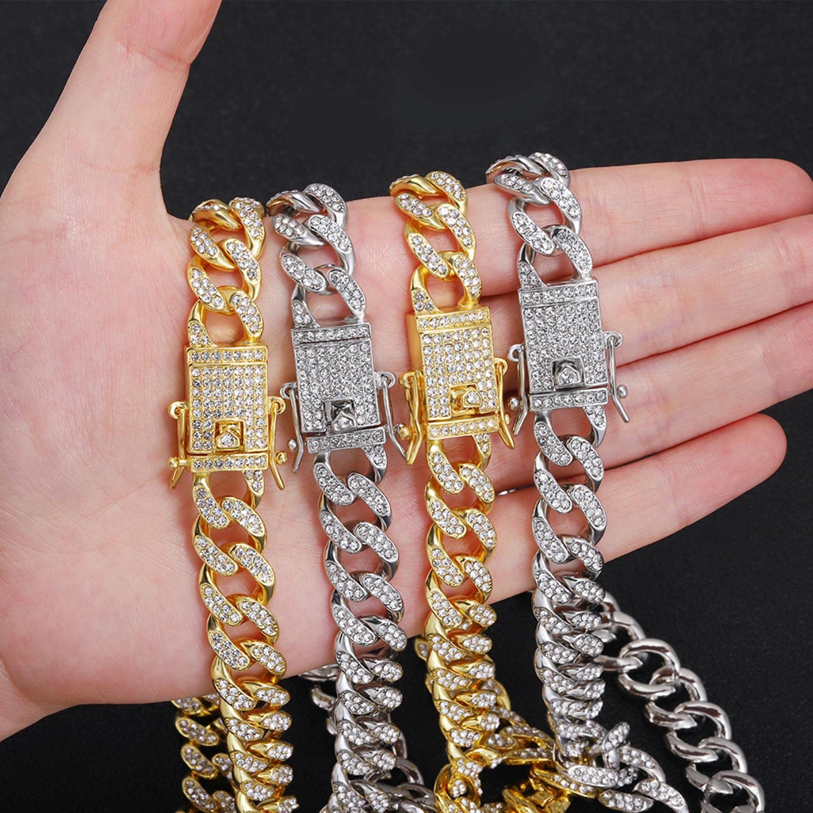 QIBZI Collier Chaîne Cubaine Homme 50 Cm - Chaîne Hip Hop Rap Épaisse Acier Inoxydable