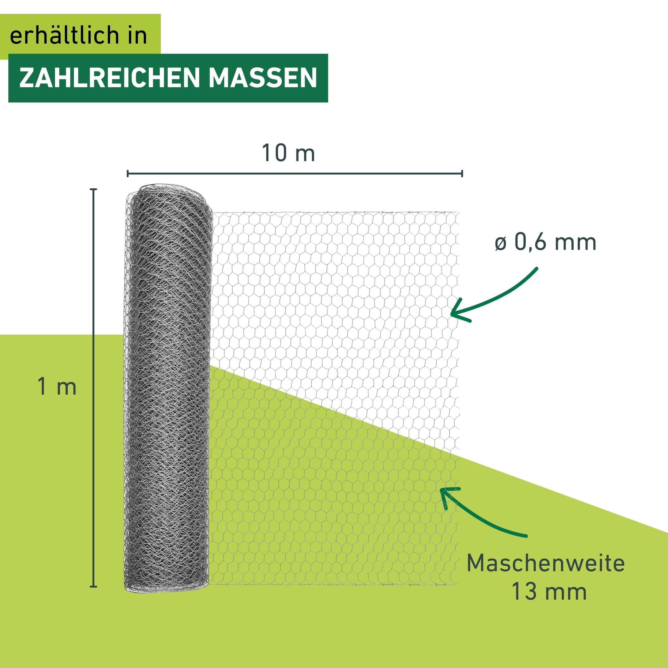 Windhager Kleintiergeflecht verzinkt, Sechseck-Geflecht, Drahtzaun für Hasen und Hühner, Dachrinnenabdeckung, Maschenweite 13 mm, 1 x 10 m