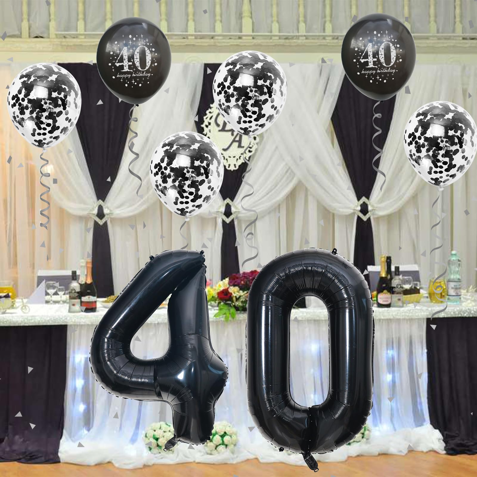 Zahl 40 Luftballons Schwarz