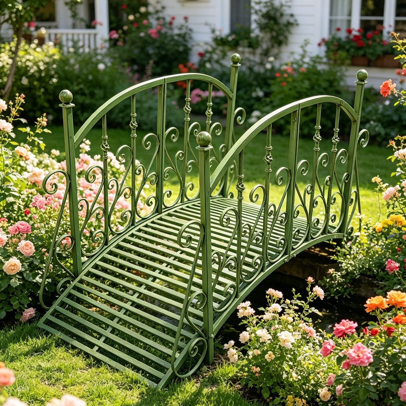 Ponte ad arco in metallo per giardino, ideale per esterni e paesaggi | Ponte ad arco decorativo per giardino, prato e vialetto, facile da montare