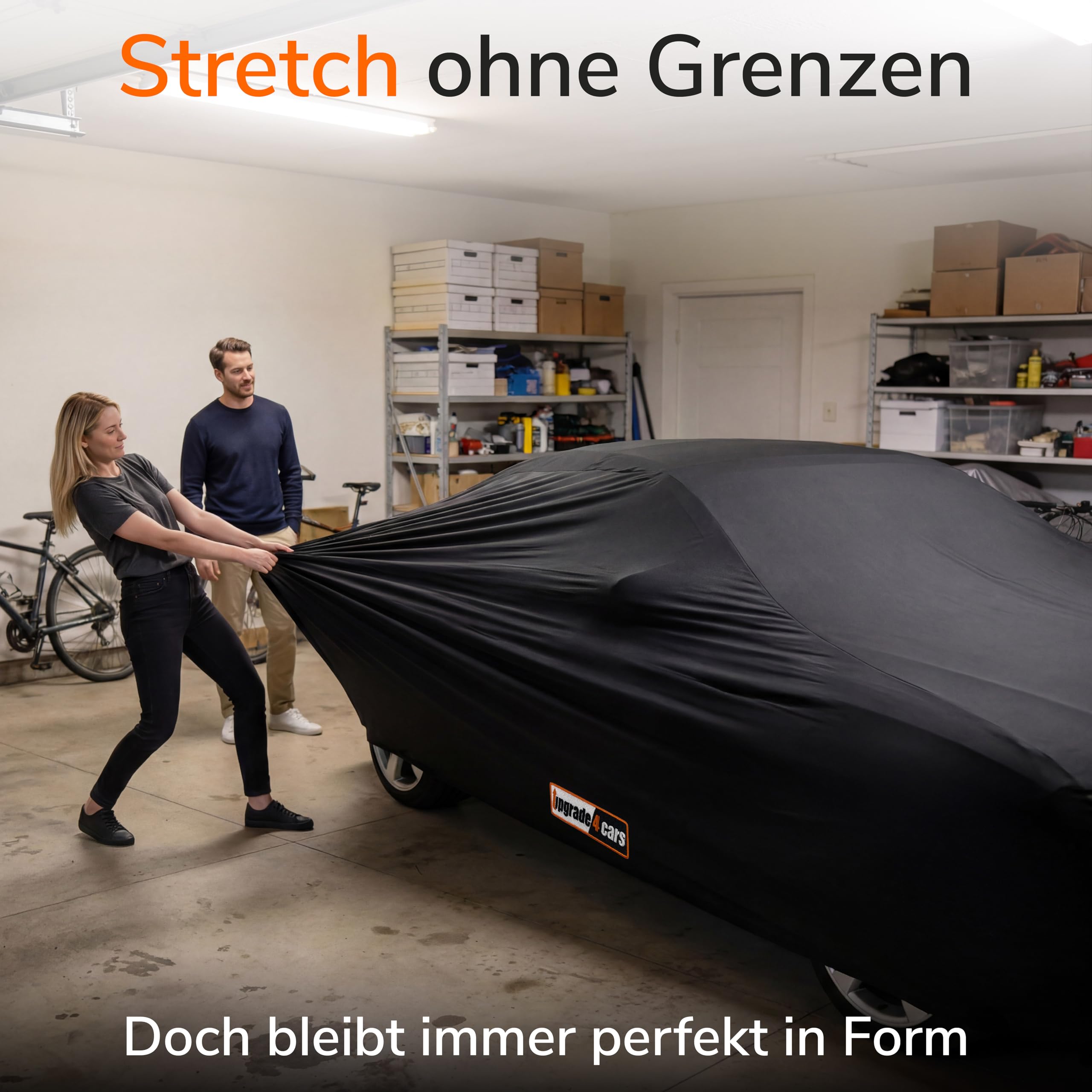 Upgrade4cars Autoabdeckung Indoor Stretch | Auto Abdeckplane aus Stoff in Schwarz | Größe SUV - M (450-480 cm)