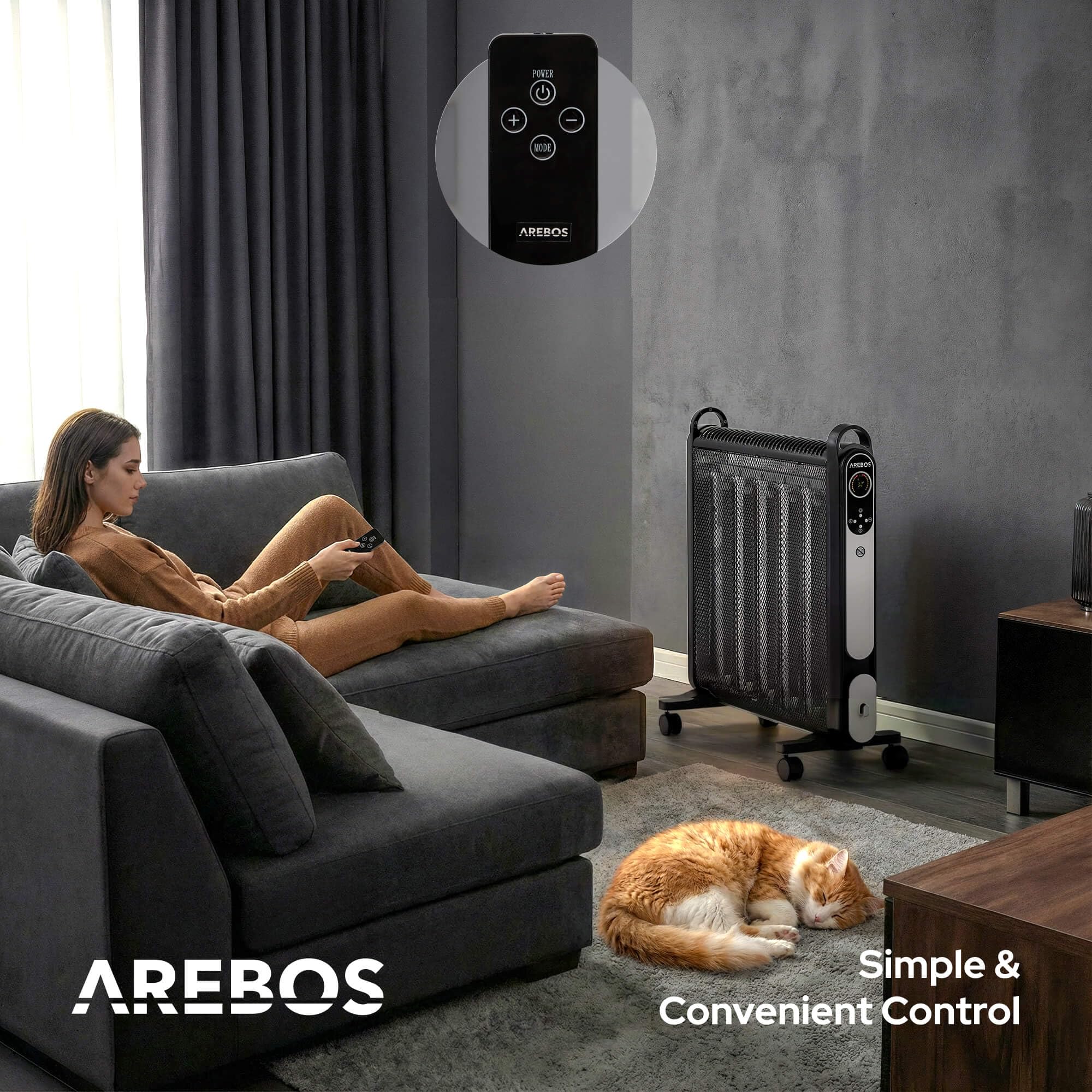 Arebos Konwektor mikowy | 2000 W | ogrzewanie elektryczne | ogrzewanie konwektorami | energooszczędny przenośny grzejnik elektryczny | mobilny grzejnik elektryczny z 2 prędkościami ogrzewania | czarny