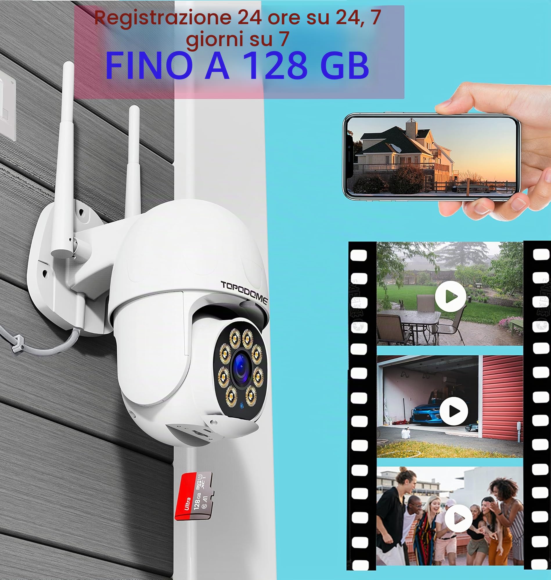S50B 1080P Pan Tilt Telecamera Sorveglianza Wi-Fi Esterno Interno | Rilevazione Umana, Auto Tracking, 360° Visione, Visione Notturna IR e Color 25m, RTSP, Audio Bidirezionale, IP66