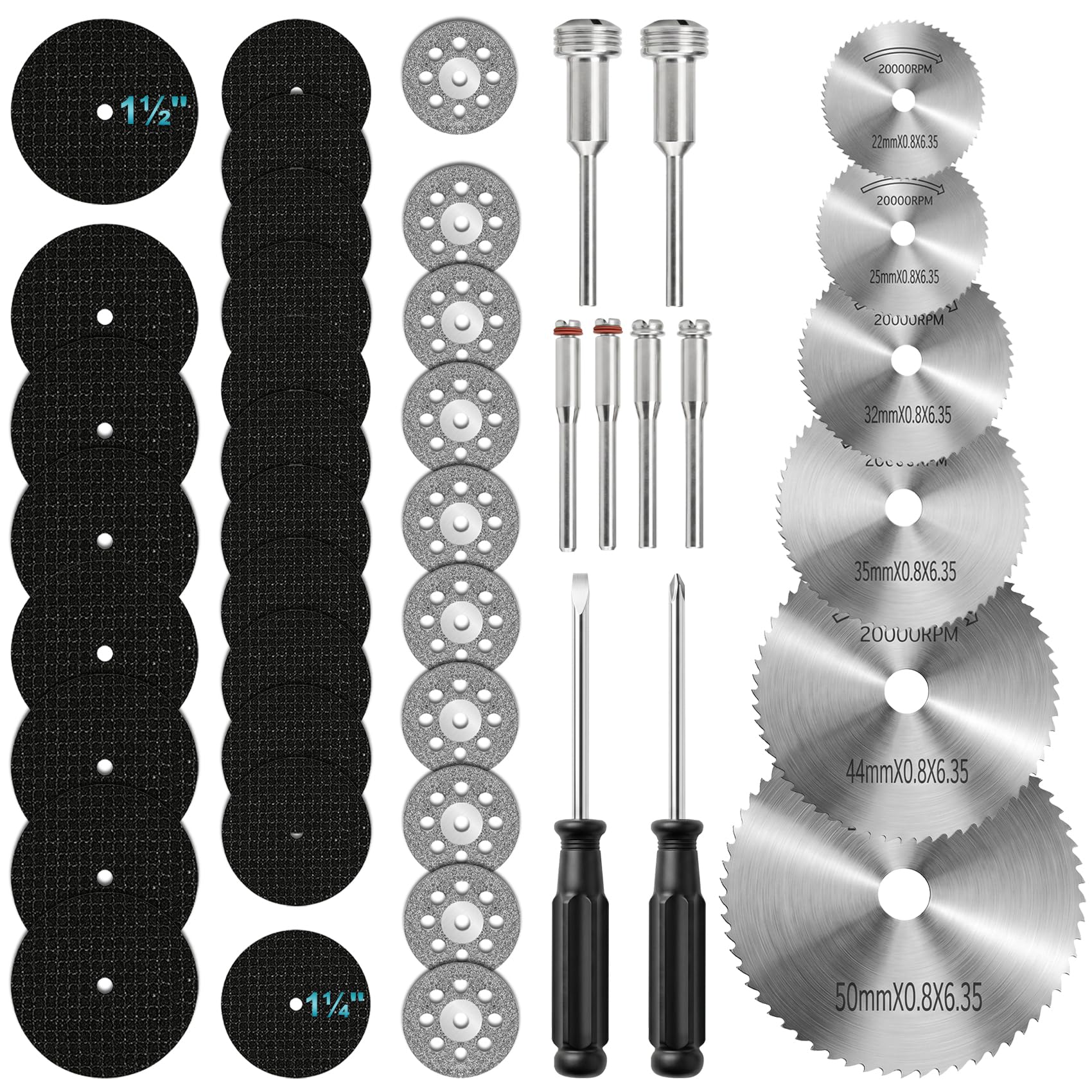 Cutting Wheel Set, 44Pcs Pro Cutting Wheels Kit for Dremel Cut Off Wheels | Resin Cutting Discs, 545 Diamond Cutting Wheels, HSS Circular Saw Blades, Rotary Tool Kit for Metal/Wood/Plastic/Glass/Stone