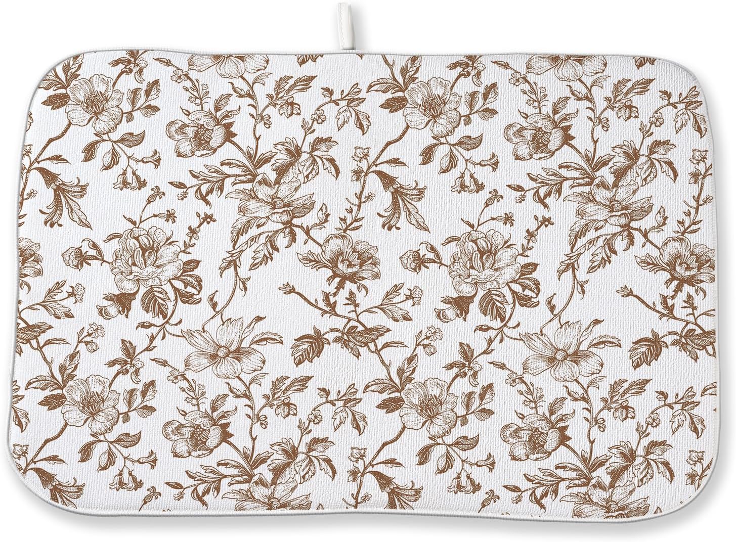 Vintage Brown Floral Dish Drying Mat 18x24 Inch