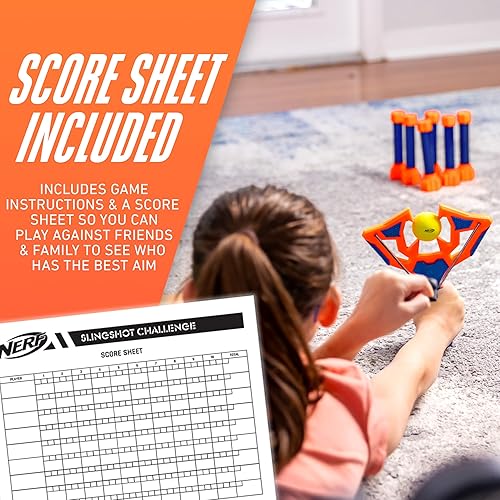 Miniatura 4 de Nerf Slingshot Challenge - Juego de bolos con tirachinas para niños, juego de objetivos de juguete para niños, pelotas de disparo de bolas de espuma