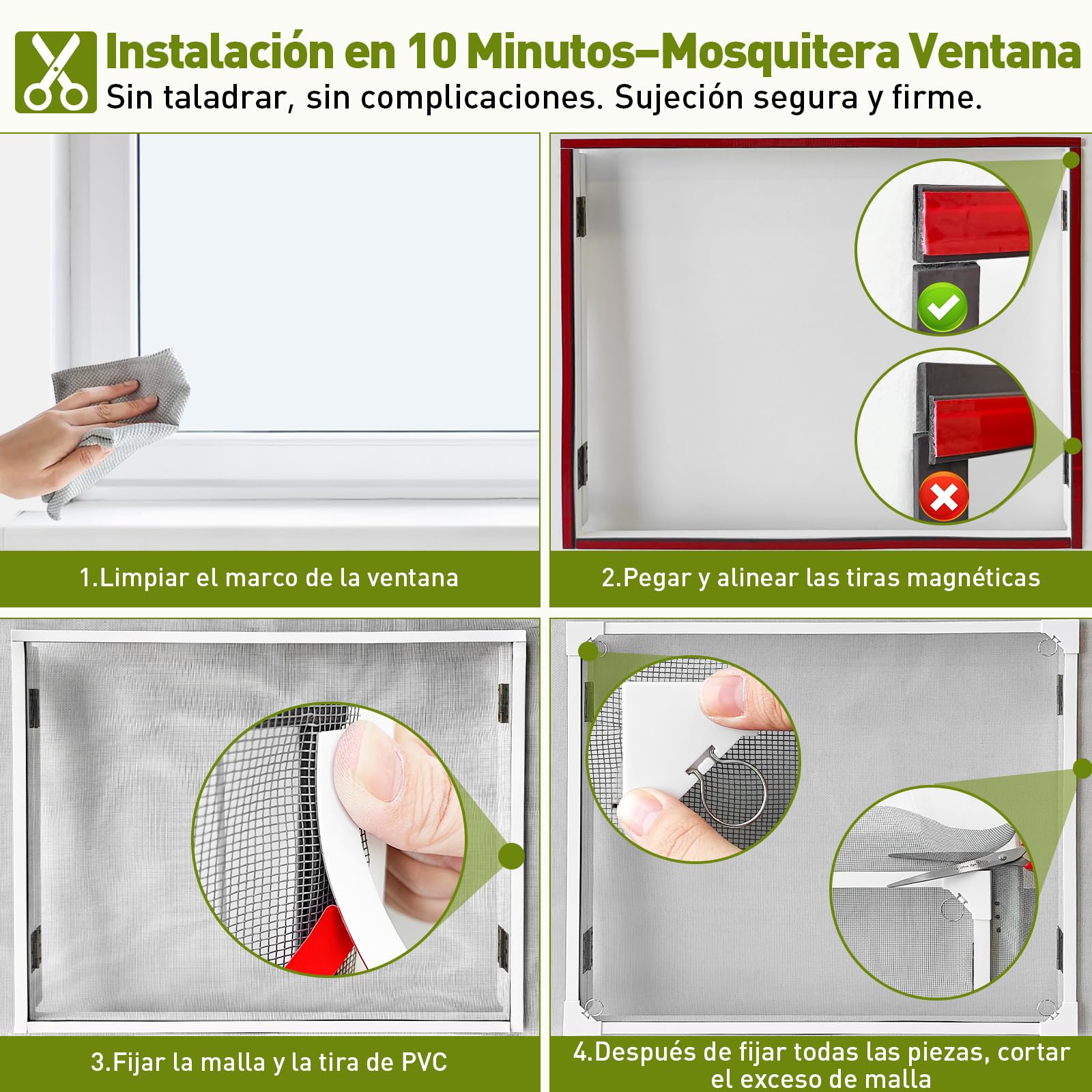 Mosquitera Magnética para Ventanas, 120x130 cm Fibra de Vidrio Resistente, DIY Ajustable Fácil Instalación sin Taladrar, Protección Antimosquitos, Mosquitera Magnética para Ventanas Correderas