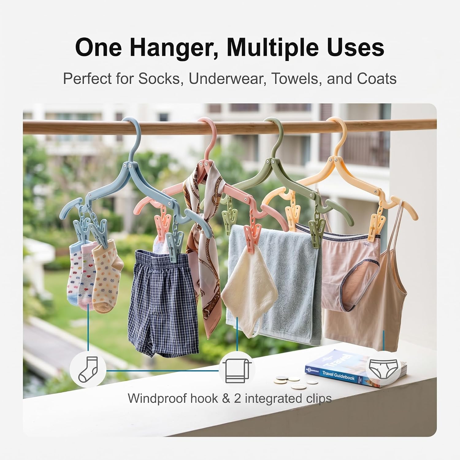 Foldable Travel Hangers with Clips, 12 Pack Portable Collapsible Clothes Hangers, Thickened PP & Rustproof Aluminum Rivets, Space Saving Windproof Hangers for Business Trip Camping Home Laundry Use