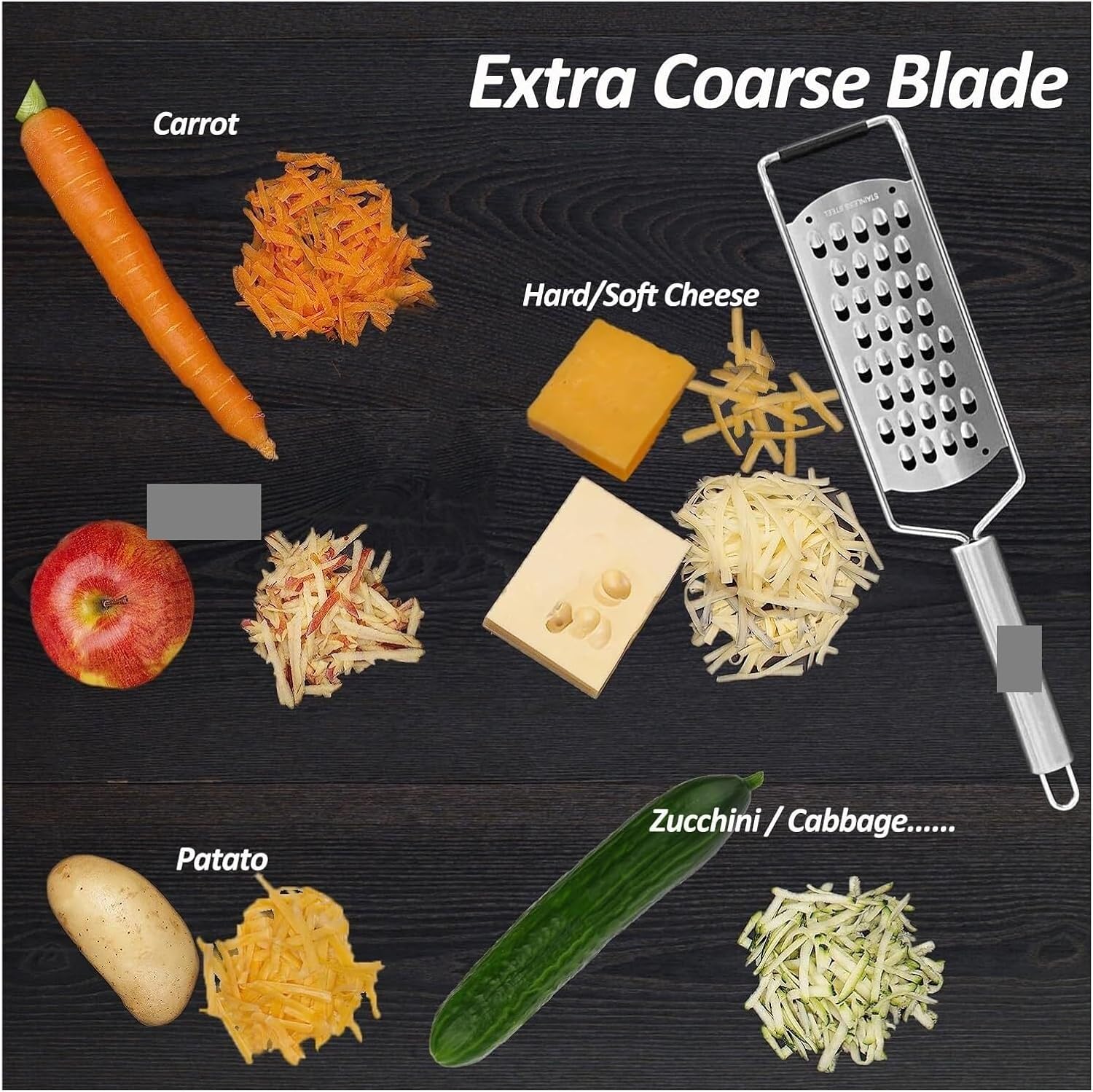 Fit for Professional Zester Grater Extra Coarse for Potato, Zucchini, Carrot, Cabbage and Cheese, Kitchen Grater with Sharp Stainless Steel Blade (Extra Coarse)(4PCS Set)