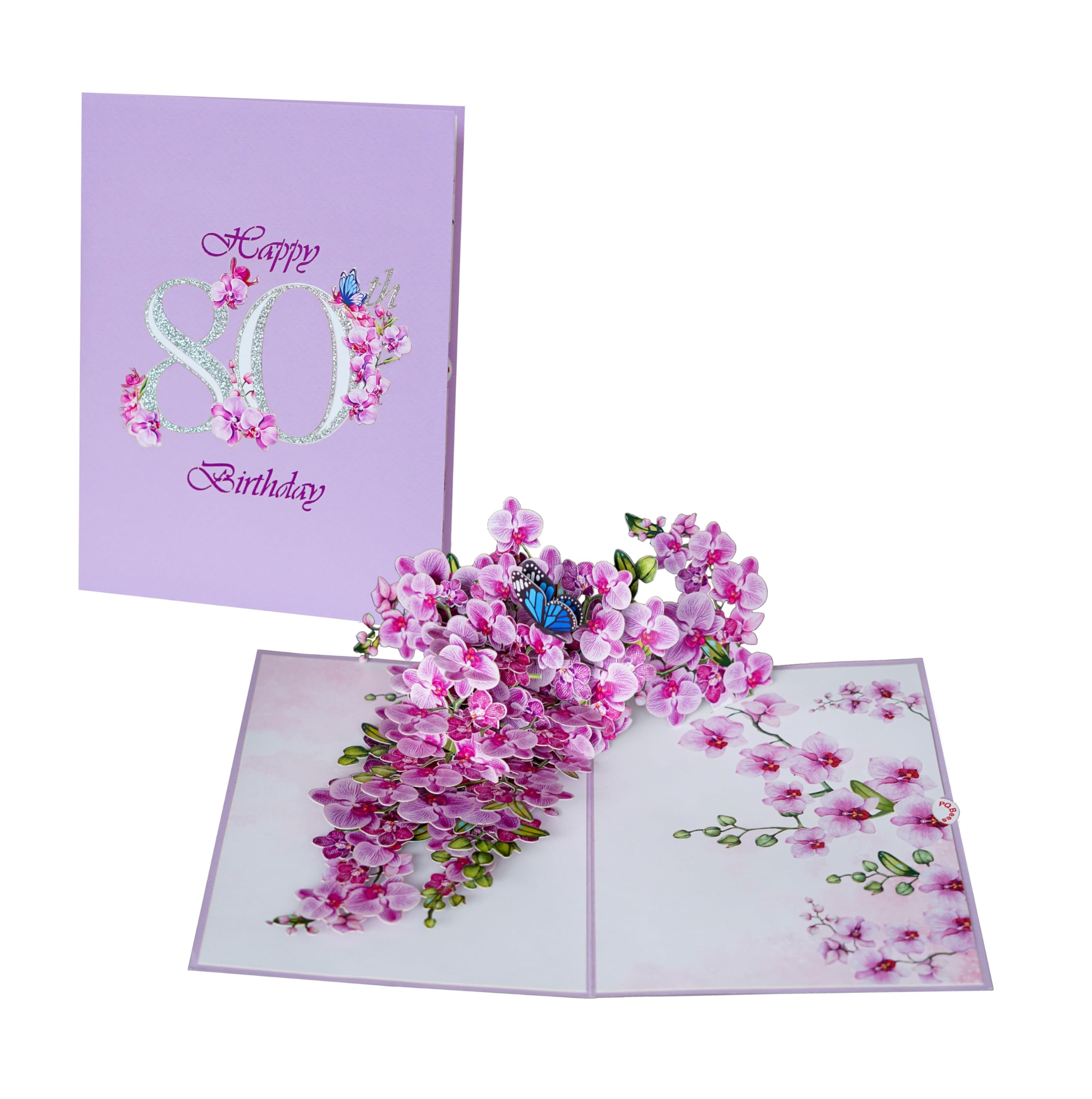 80th Birthday Cards For Women Mum Sister Daughter | Pop Up 3D Female Friend Mum Ladies Auntie Happy Birthday Happy Nan Greeting Card (Size 15x20cm - Birthday Orchid 80th)