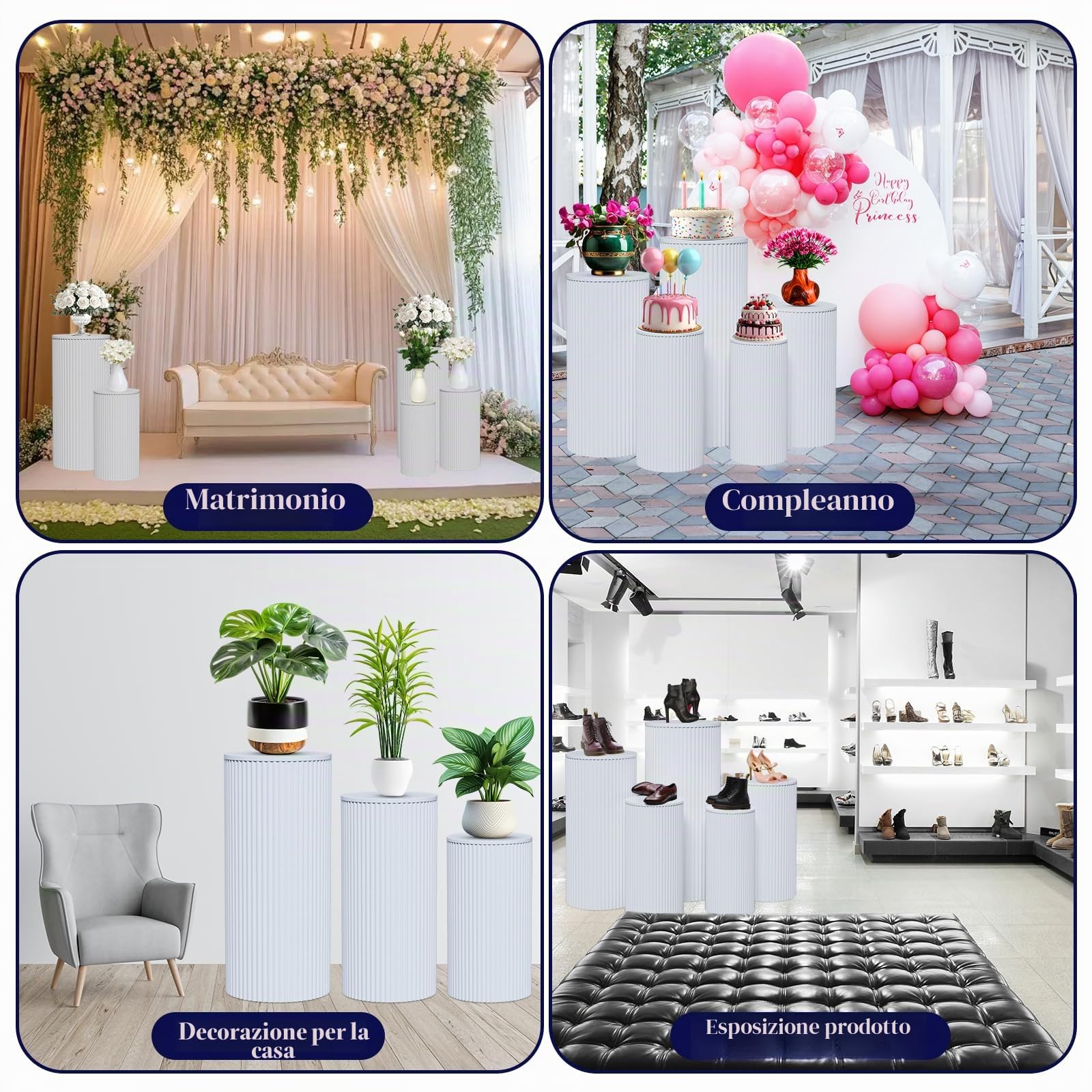 Cilindri per Allestimenti Feste in Metallo, Piedistalli per Allestimenti per Torta Cylindrico per Decorazioni da Matrimonio, Allestimenti Floreali, Vetrine per Negozi (5 pack)