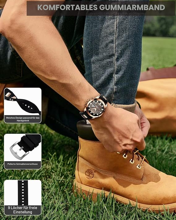 MEGALITH Men's Watches Large Chronograph: Analogue Waterproof Watch Rubber Band with Date Luminous – Stylish Gifts for Sporty Men Anniversary Birthday