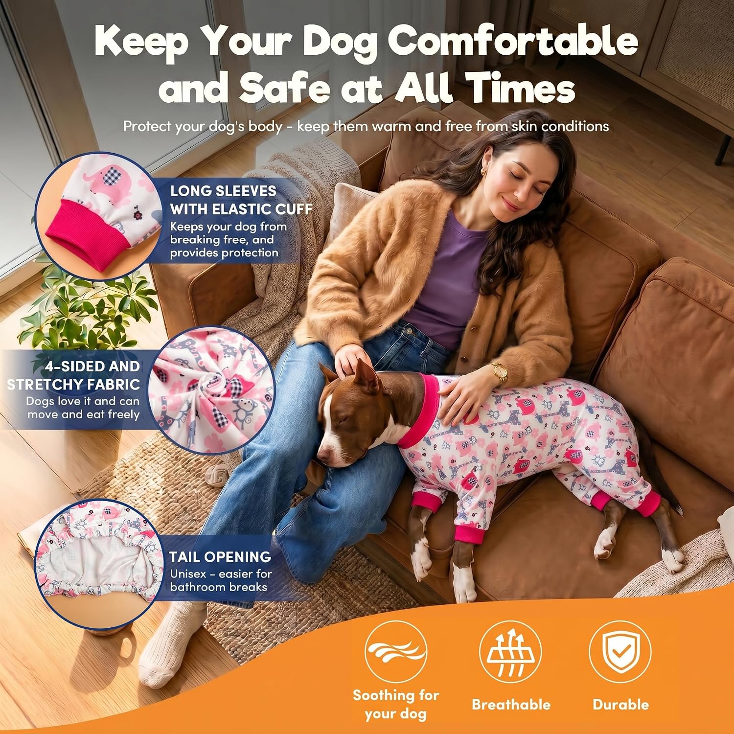 LovinPet Large Dog Onesies for Recovery – Anti-Lick PJs, Jungle Fuchsia 2XL — view 5
