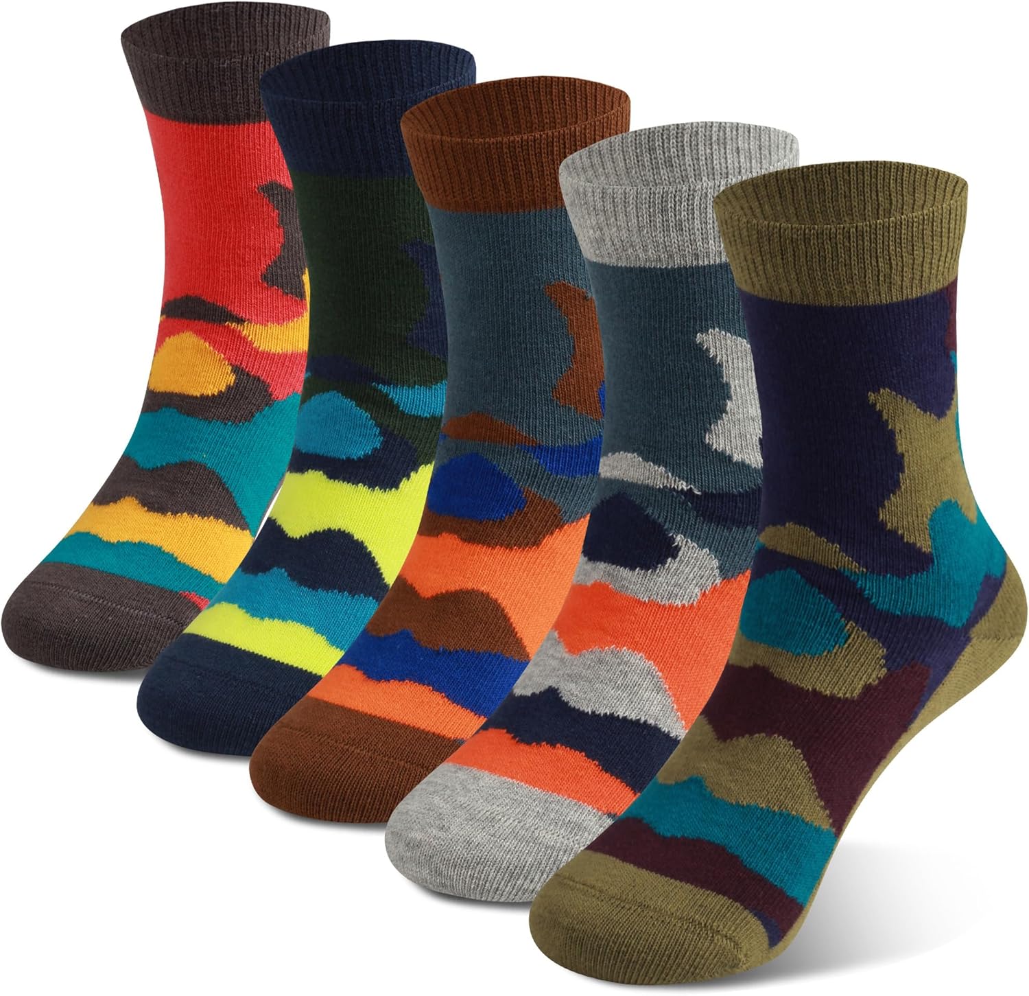 COTTON DAY Kids Boys Crew Dress Socks Bright Colorful Pattern Graphic Print