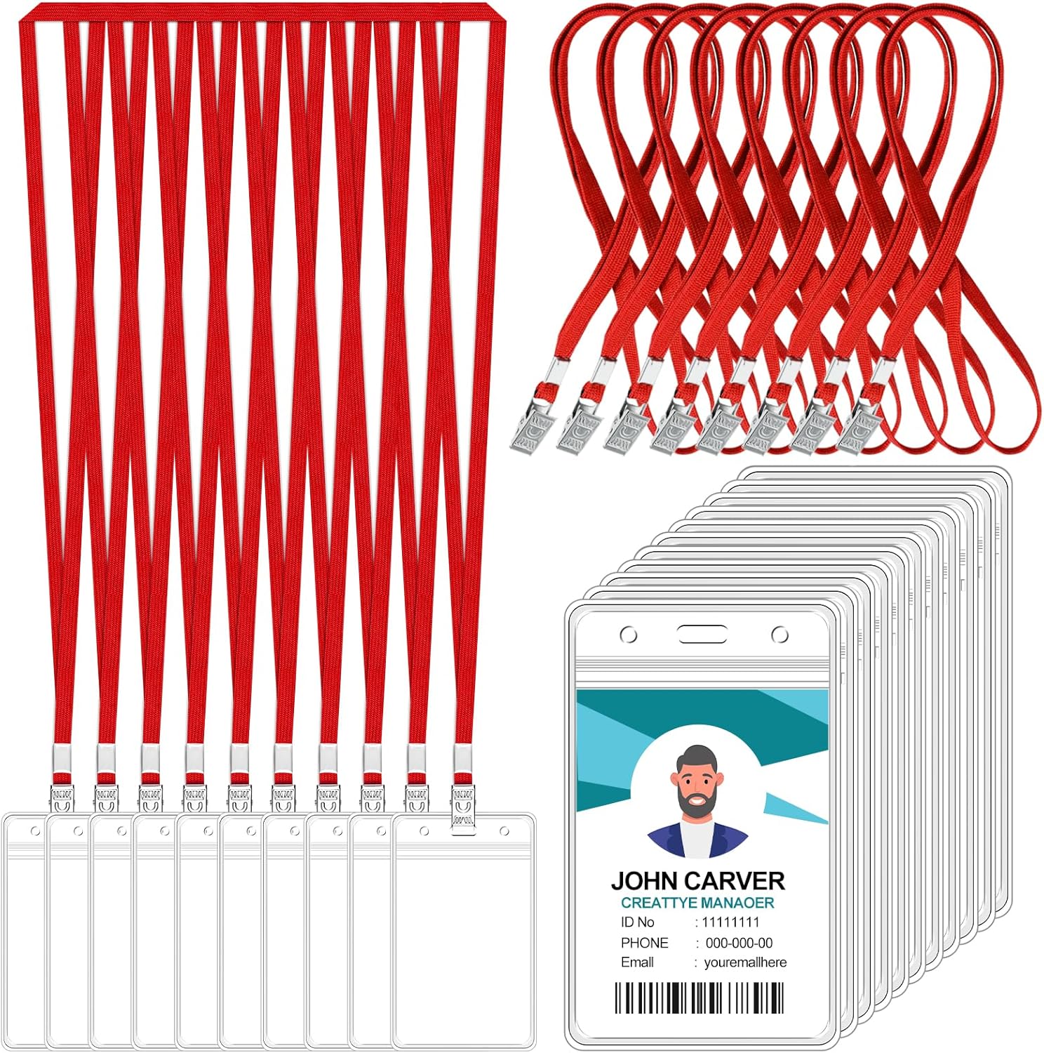 100 Pcs Clear Vertical Badge Id Card and 100 Pcs Lanyard, Reusable Lanyards for Id Badge Holder Name Tag Badge Holder with Lanyards for Adults Kids Business School Conferences (Blue)