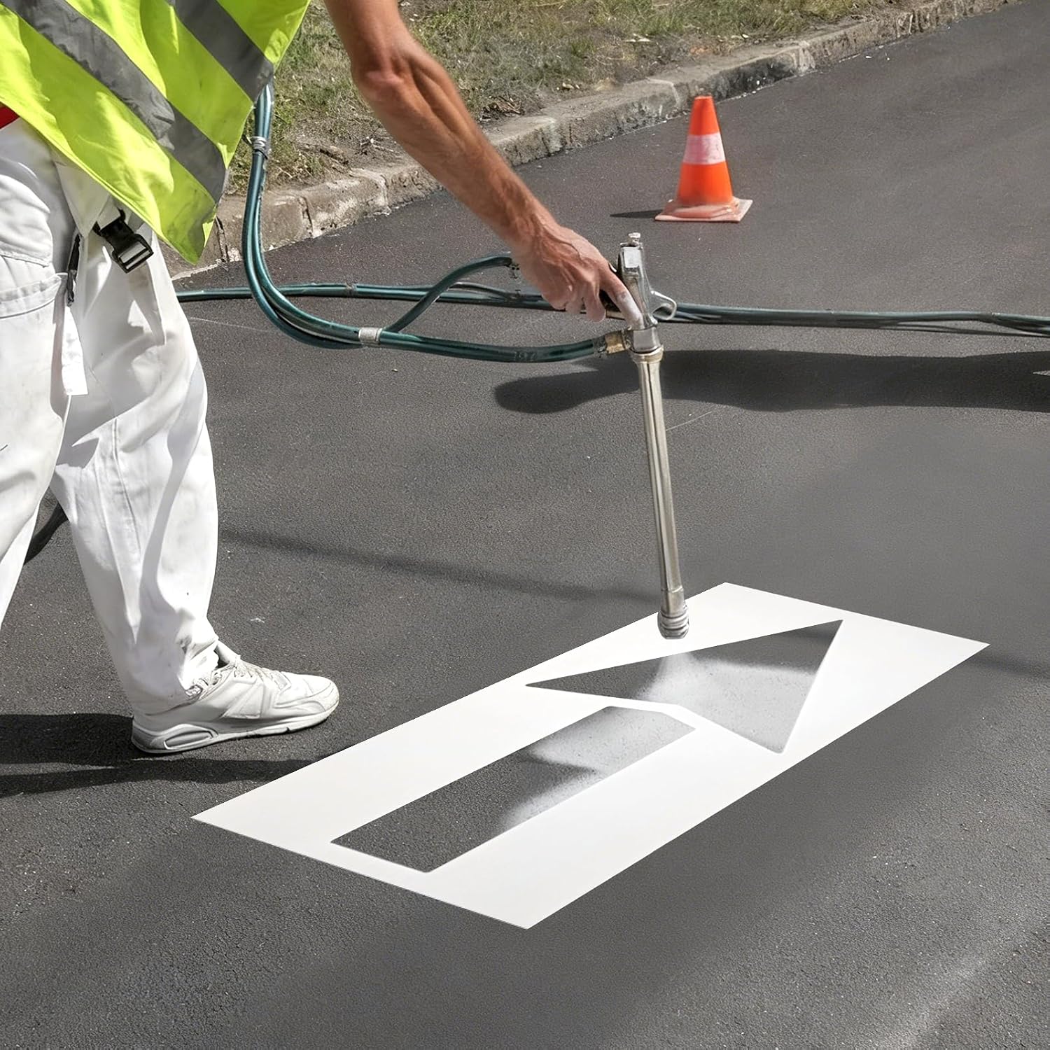 Large Straight Arrow Stencils 33" x 60" Reusable Pavement Marking Stencil Set Foldable Straight and Turn Combo Arrow Kit Oversized Directional Line Painting Guide for Parking Lots, Garages, Roadways