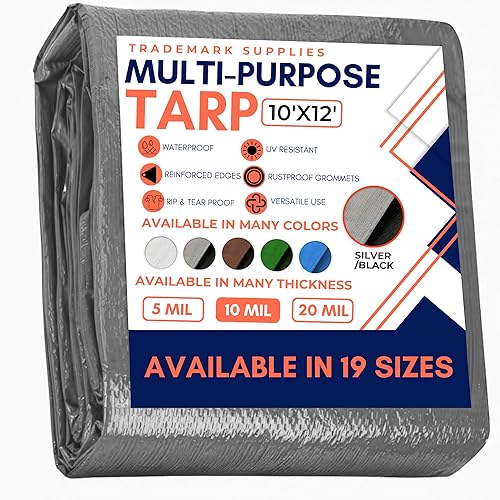 Tarp Cover 10X12 Silver/Black Heavy Duty Thick Material, Waterproof, Great