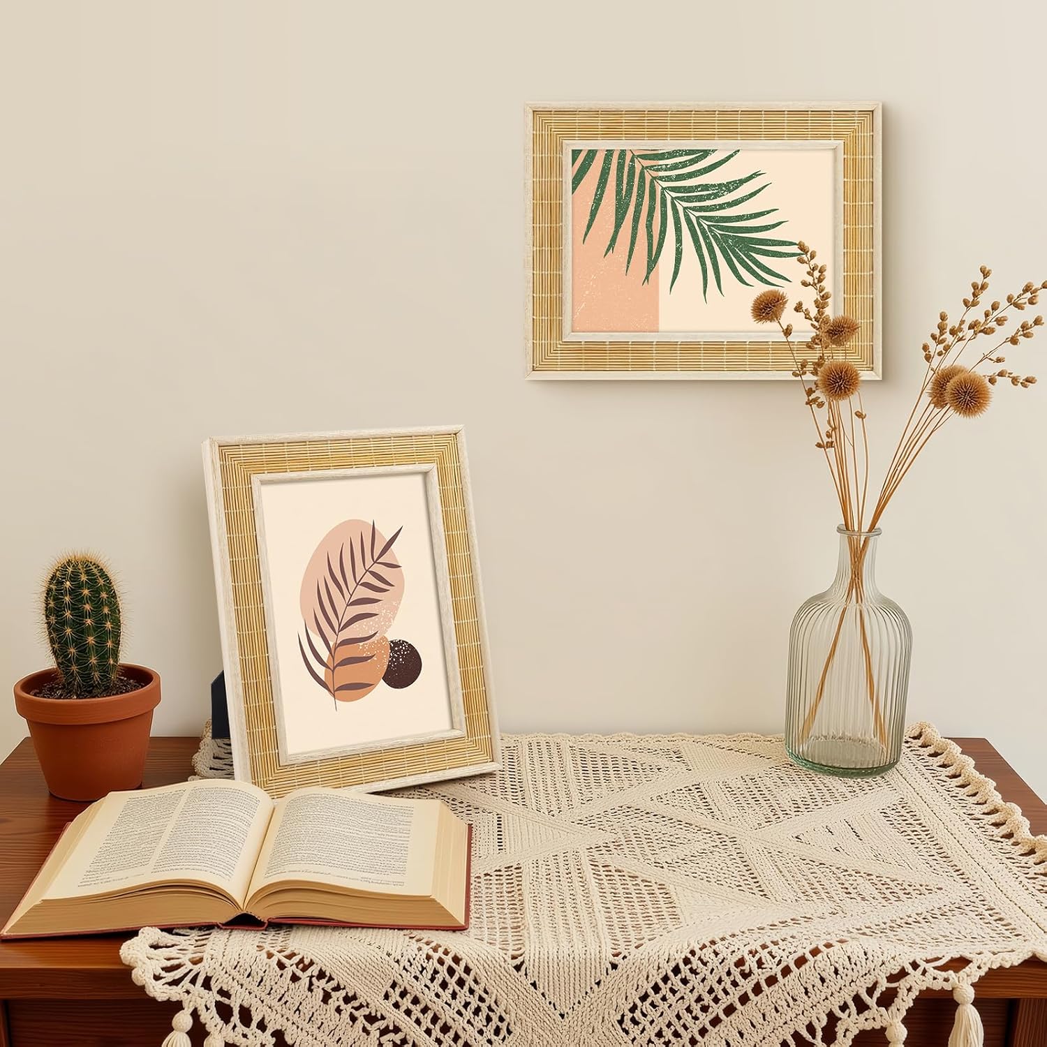Golden State Art 5x7 Picture Frame - Bamboo Woven With Real Glass - Boho Photo Frame - Wall and Tabletop Display, 1 Pack