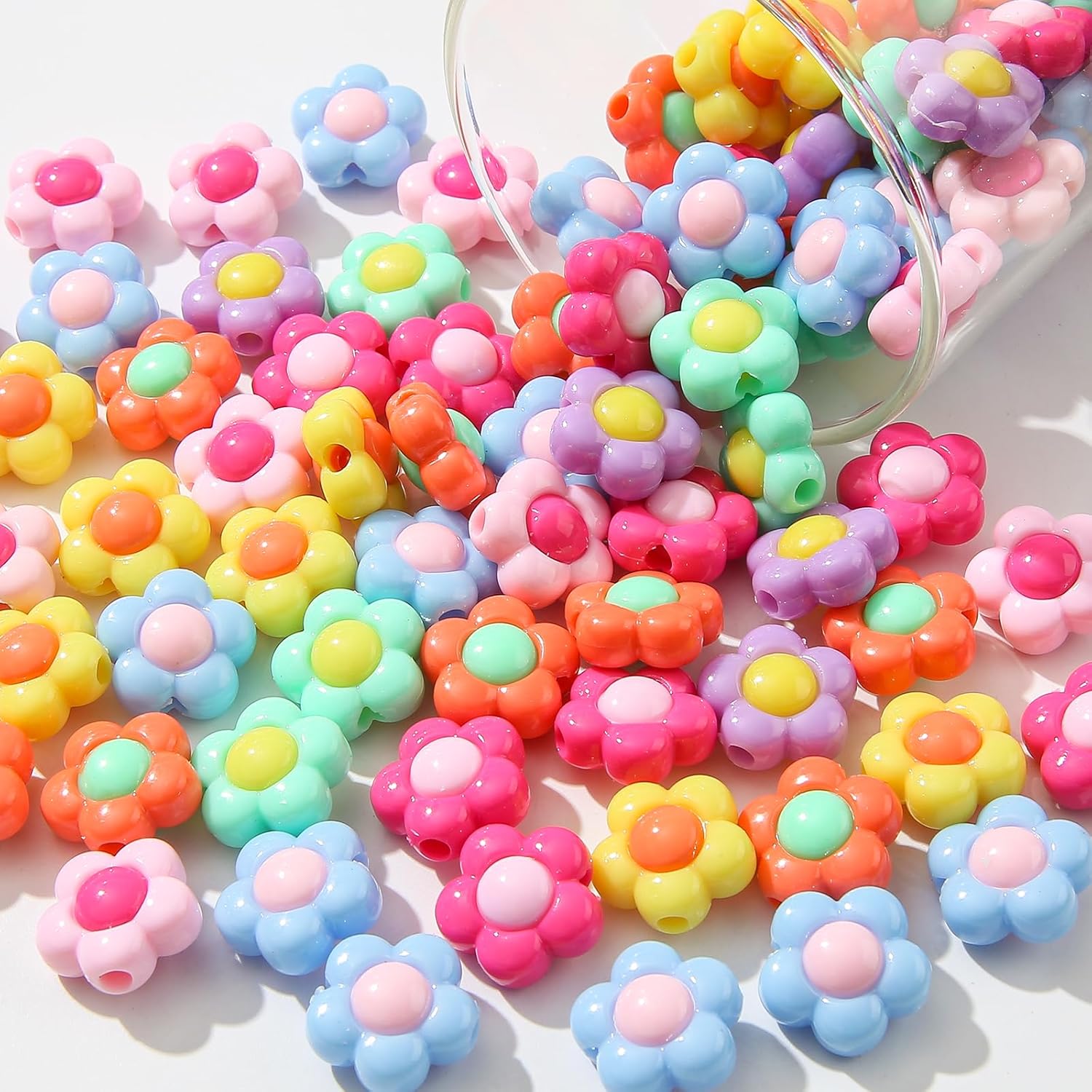 150pcs Acrylic Beads Colorful Flower Beads Rainbow Sun Flower Beads for Jewelry Making Handmade DIY Bracelet, Charms Keychain Craft Supplies (Rainbow Color) - Image 8