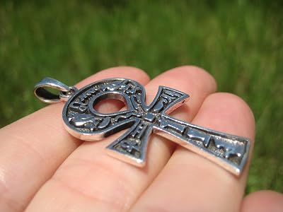 Large Silver Plated Ankh Necklace – Egyptian Crux Ansata Cross, 24" Cable Chain, Unisex, Handmade In UK