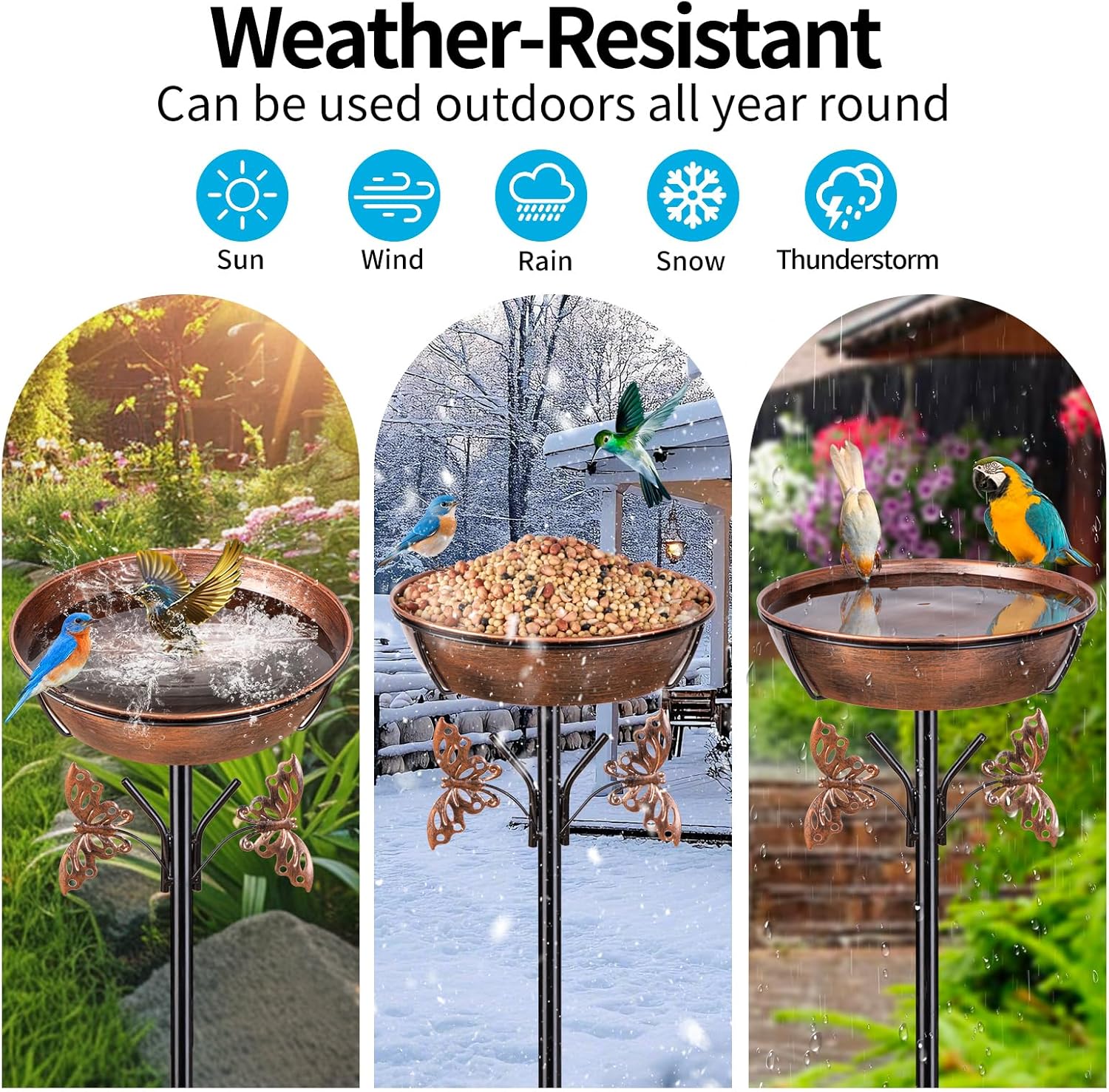 40In Metal Bird Bath for Outdoors,Removable 3" Deep 13" Dia Bowl Heavy-Duty Base,Standing Birdbath Feeder Rust-Proof Birdbaths for Garden Yard Patio Lawn Decor